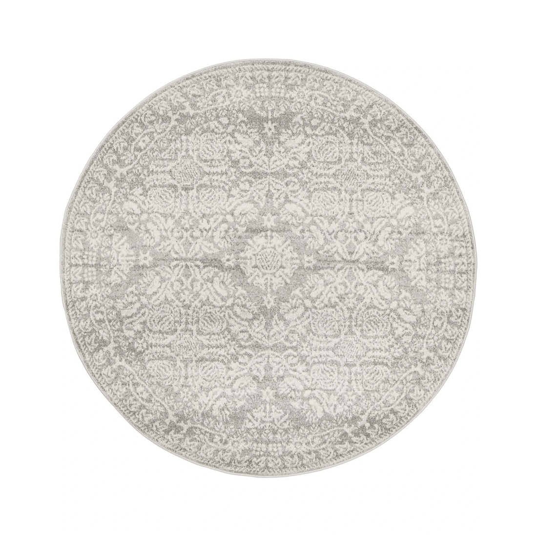 1 Rug Culture Mirage Gwyneth Transitional Silver Round Rug, 10mm Power-loomed Polypropylene, Made in Turkey - Silver, 1 of 9