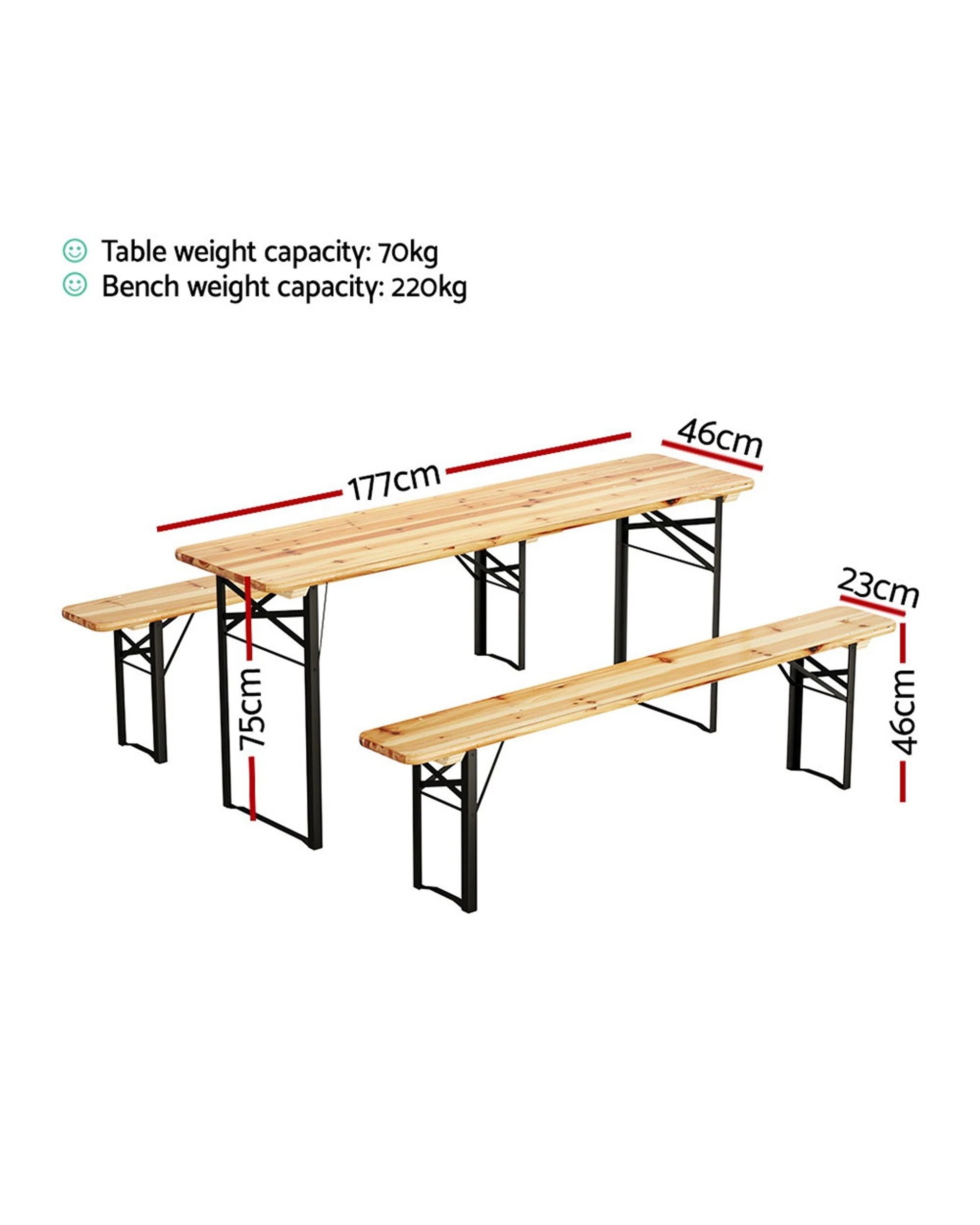 1 Gardeon 3 Pcs Outdoor Furniture Dining Set Lounge Setting Patio Wooden Bench
 - Brown, 1 of 2