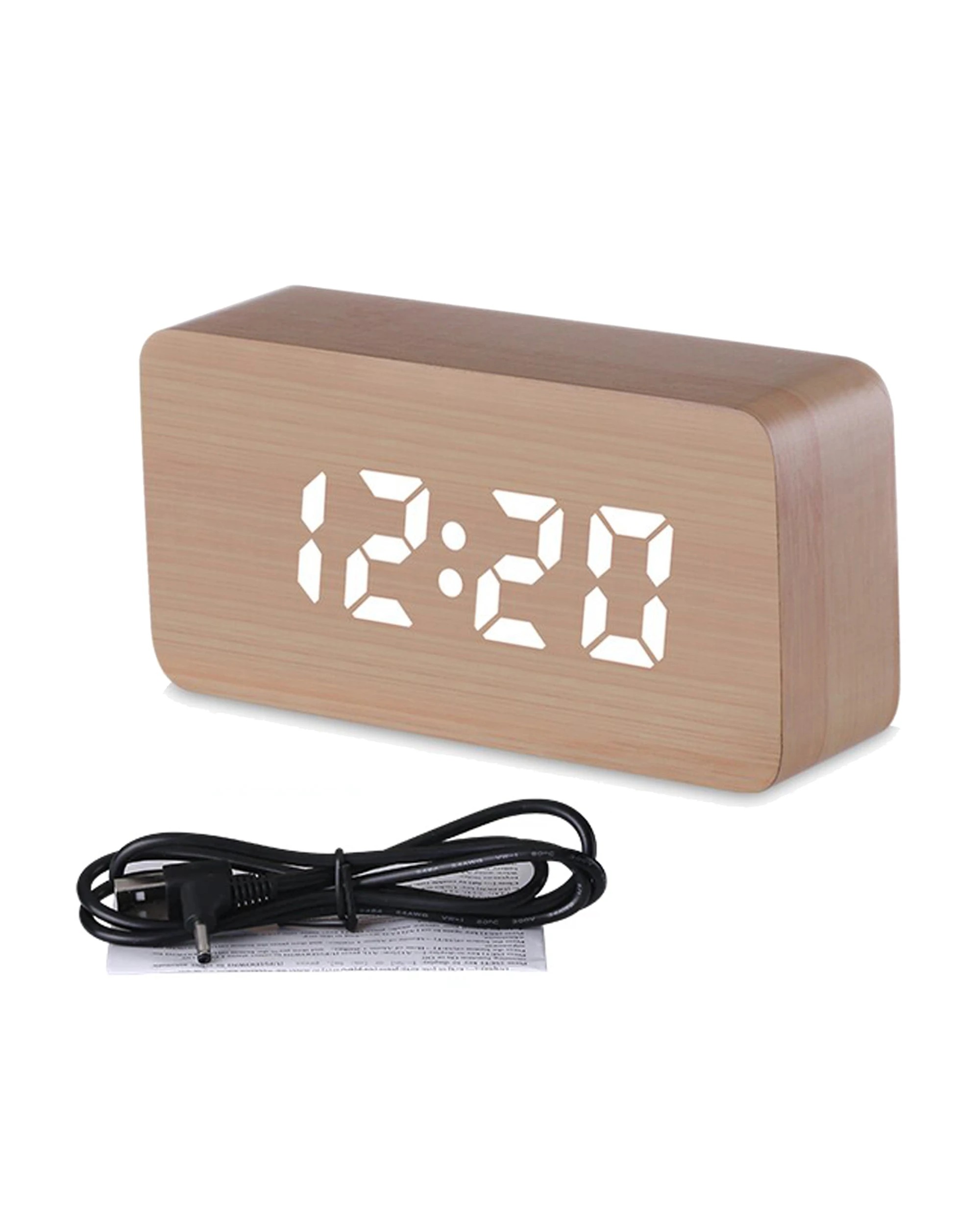 3 TODO LED Digital Alarm Clock 3 Alarm 115 Colour Display USB Power Woodgrain - Beige, 3 of 6