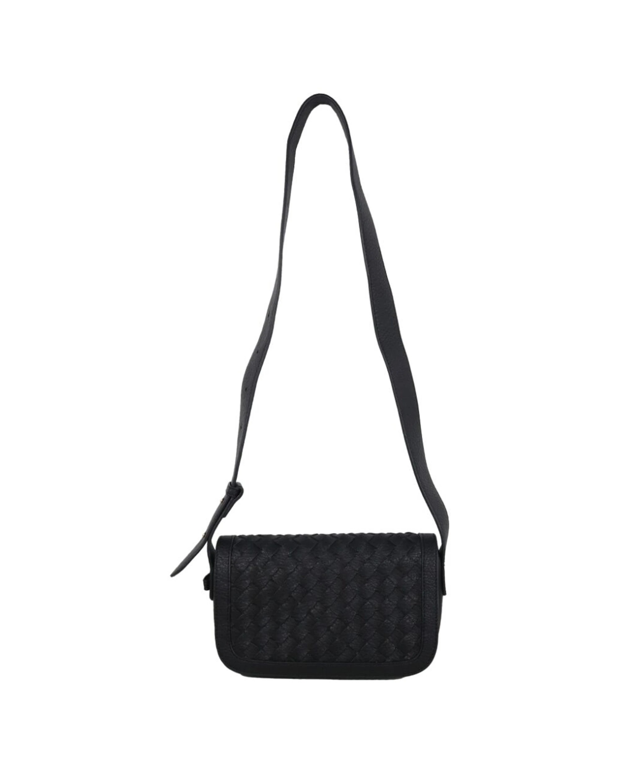 1 Wicked Sista Sierra Woven Handbag Crossbody Adjustable Strap Button Flap - Black, 1 of 3