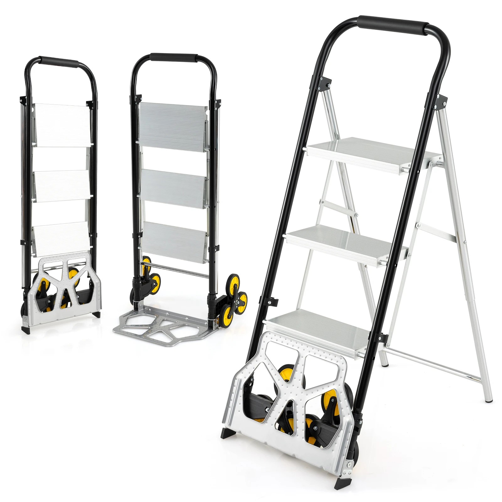 1 Costway 2-in-1 Folding Hand Truck & Ladder Aluminum Dolly Cart w/Rubber Wheel, 1 of 1