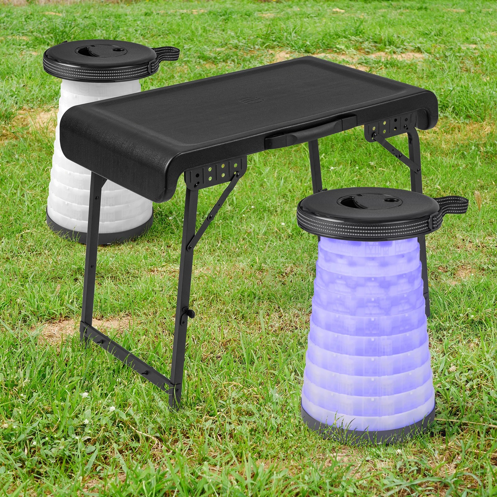 3 Costway 3PCS Camping Table Stool Set Picnic LED Telescopic Stools Outdoor Activity Seats - Black, 3 of 3