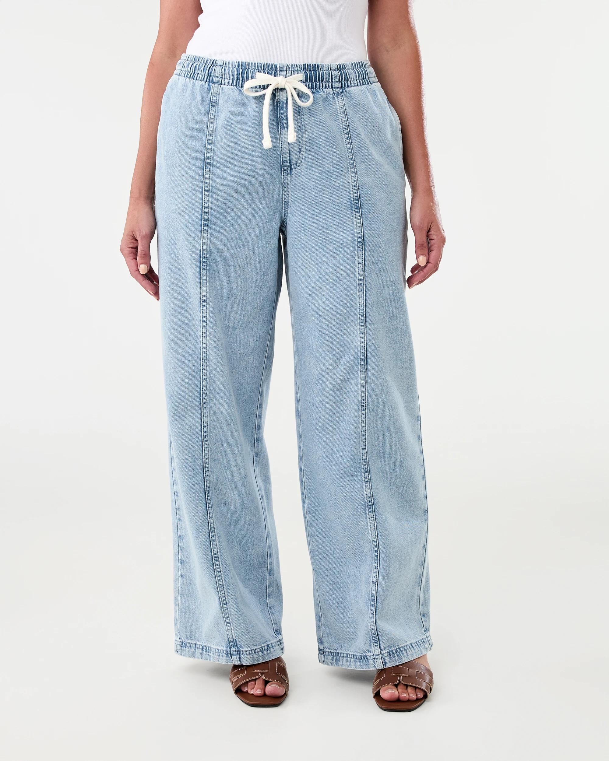 1 Seam Front Wide Leg Jeans Light Wash, 1 of 8