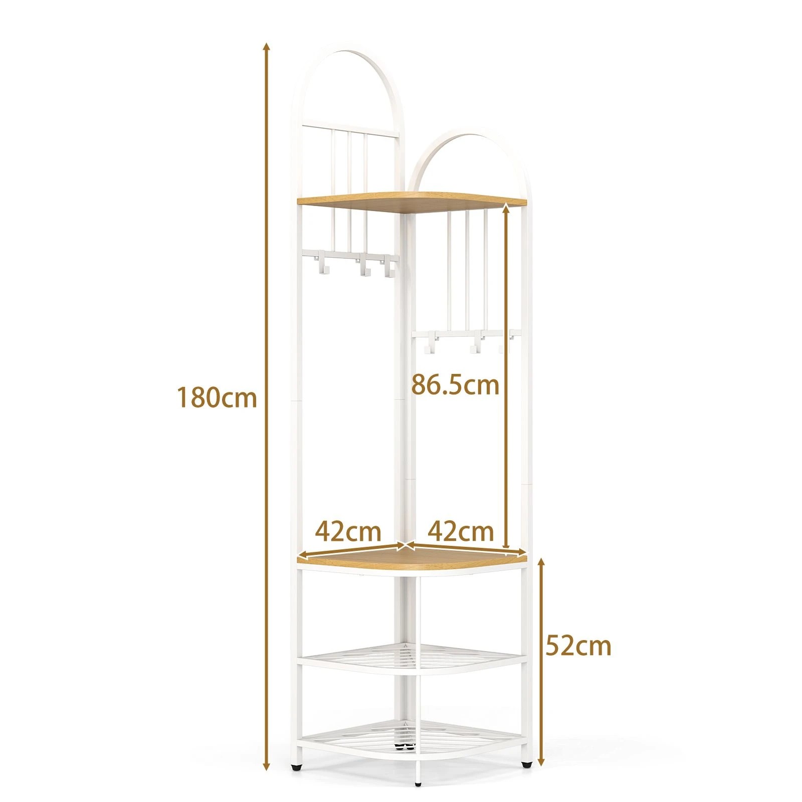 4 Costway 4-Tier Coat Rack 180cm Corner Hall Tree w/Shoe Storage Bench & 6 Removable Hooks - White, 4 of 4