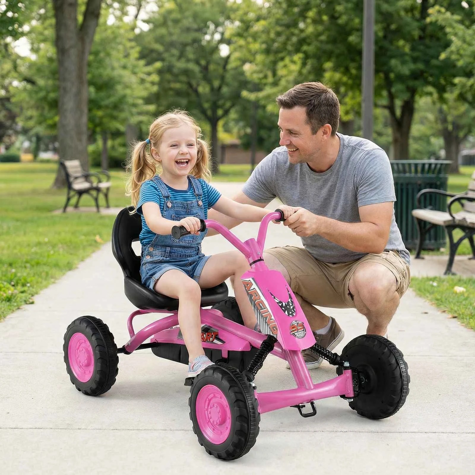 4 Costway Pedal Go Kart 4 Wheel Ride On Car Toys Off-road Racer - Pink, 4 of 4