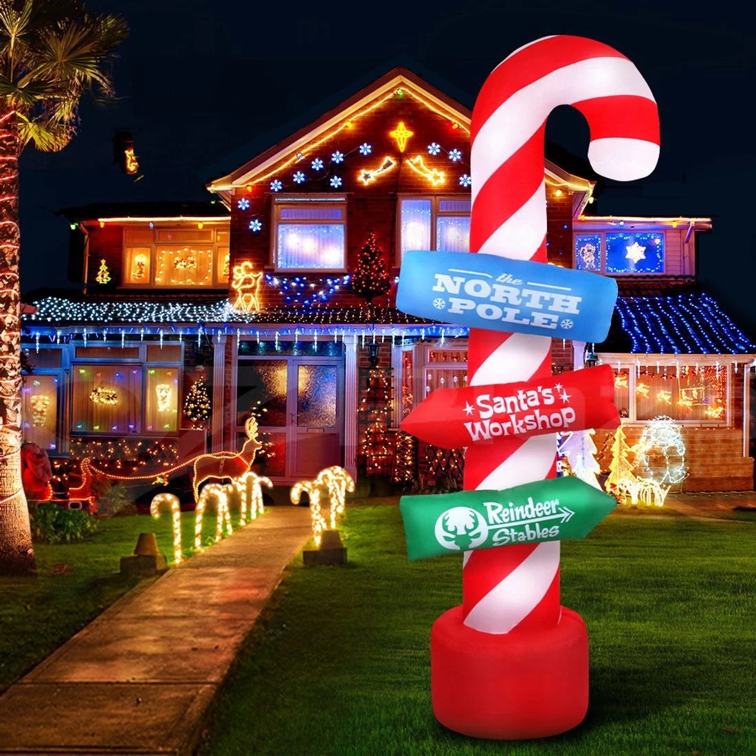 3 Jingle Jollys Christmas Inflatable Candy Pole 2.4m Illuminated Decorations Durable Space Saving Modern Decor
 - Red, 3 of 8