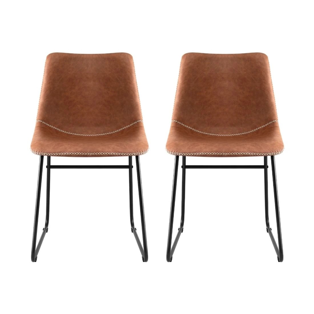 3 Artiss 2x Dining Chairs Retro PU Leather Kitchen Lounge Cafe Accent Chair - Brown, 3 of 6