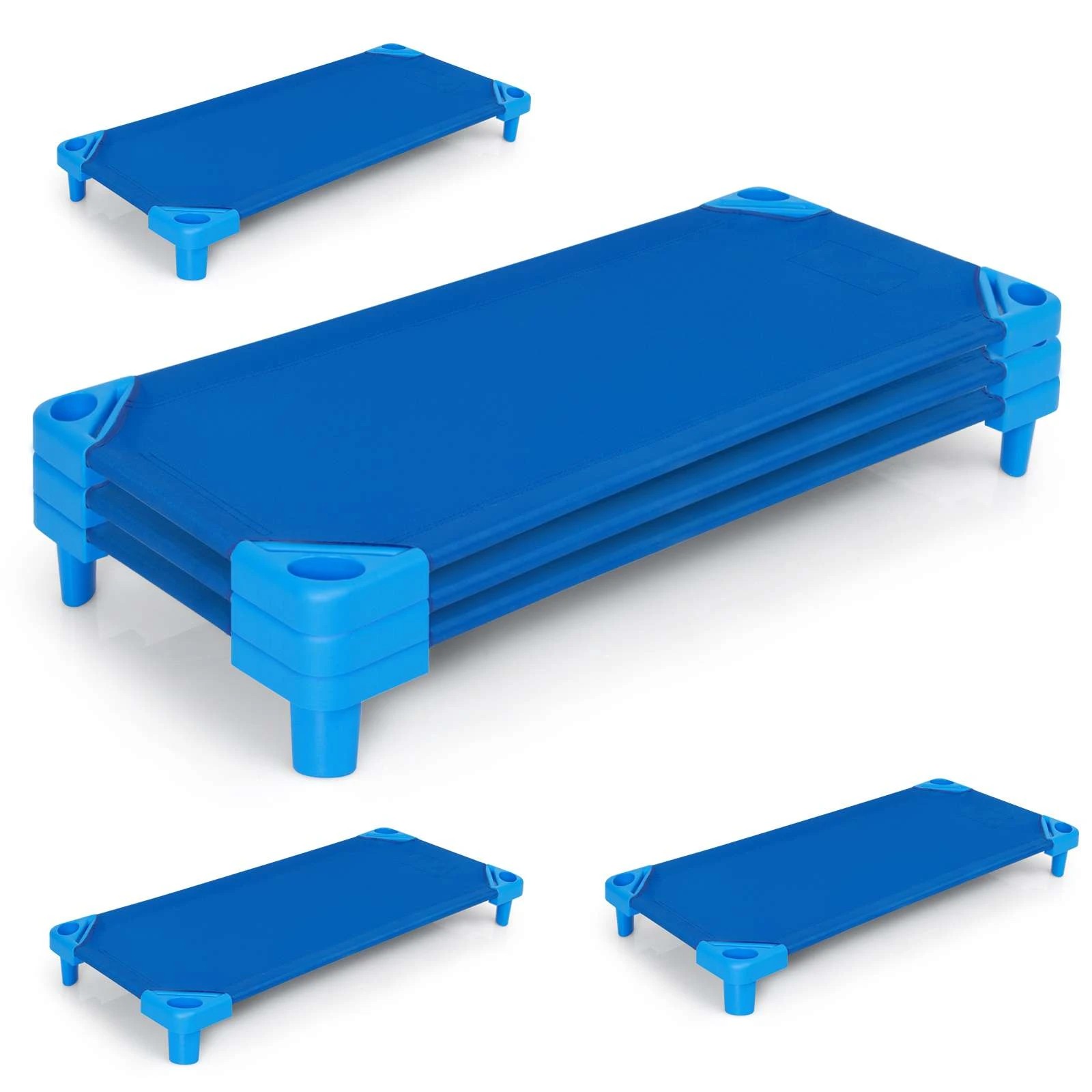 1 Costway 6PCS Stackable Naptime Cot 130x57cm Sleeping Daycare Rest Mat - Blue, 1 of 1