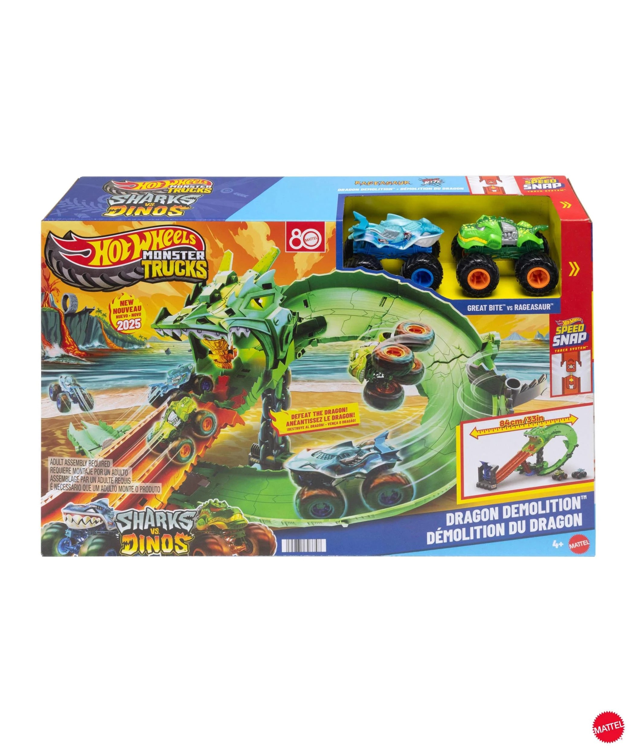 1 Mattel Hot Wheels Monster Trucks Sharks Vs. Dinos Dragon Destruction Playset - Multi, 1 of 6