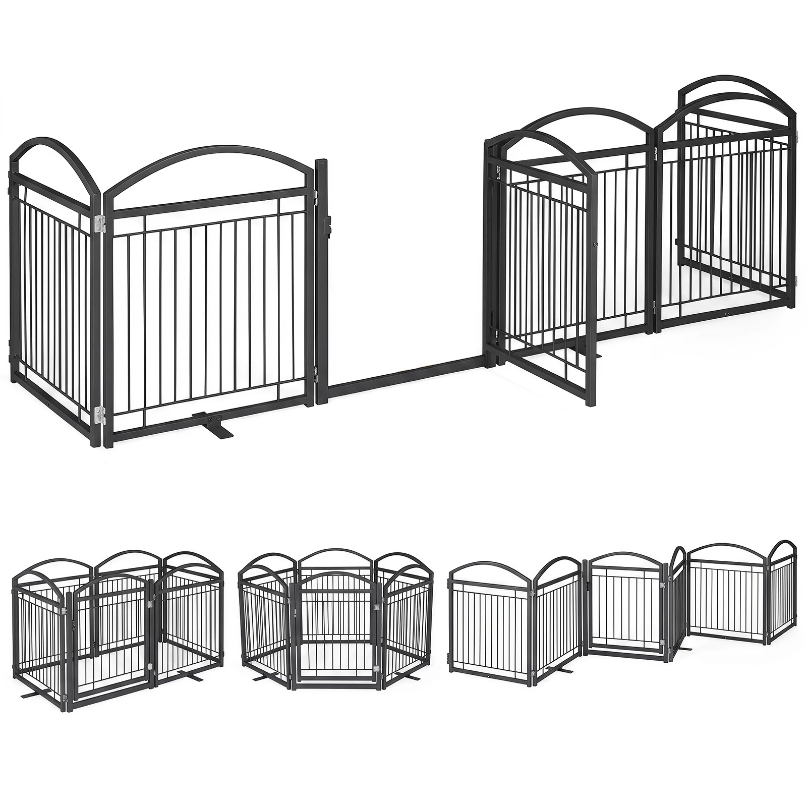 1 Costway 6 Panels Foldable Pet Gate Metal Dog Fence w/Door 360 x 81cm - Black, 1 of 7