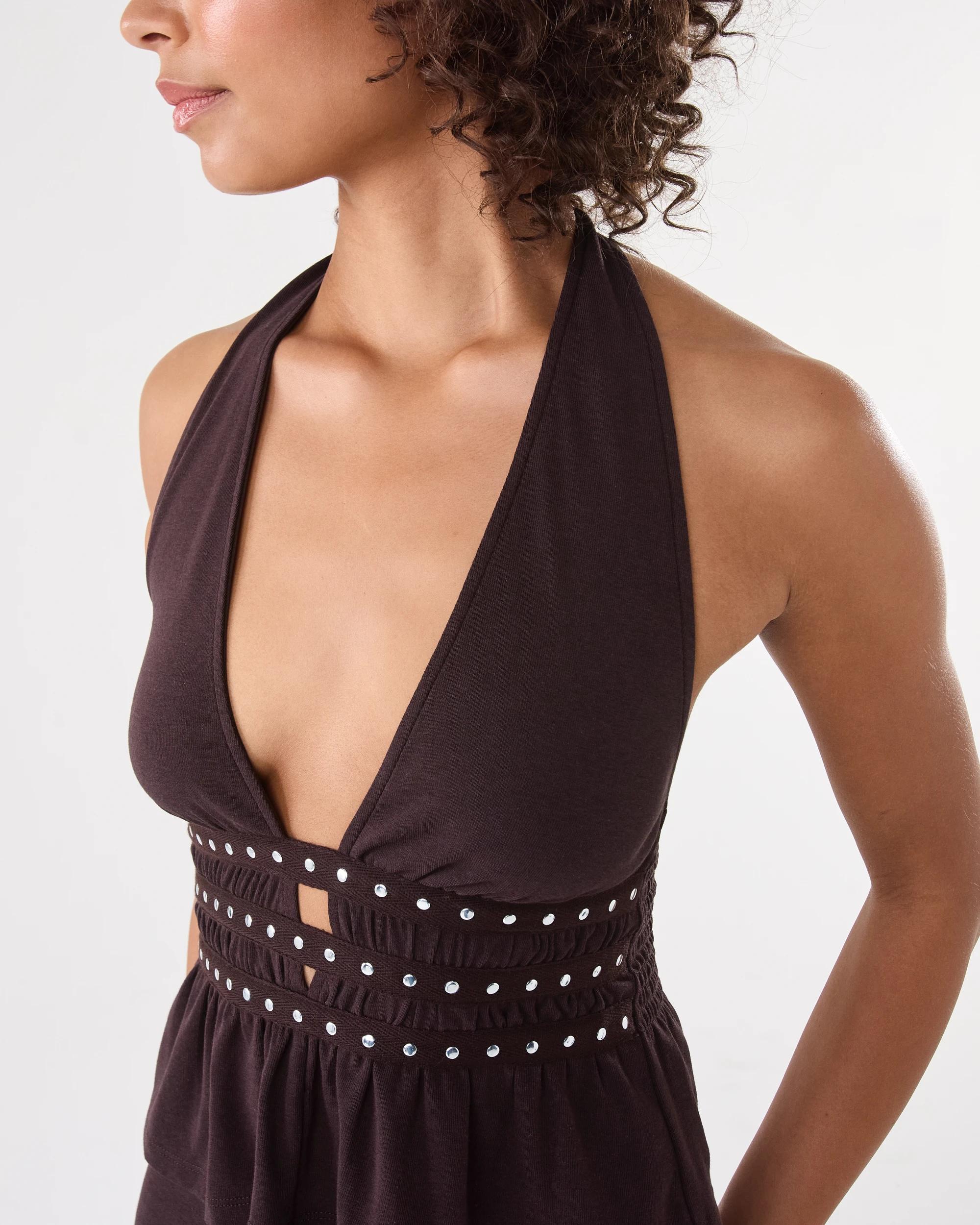 8 Sleeveless Studded Halter Top Choc Plum, 8 of 10