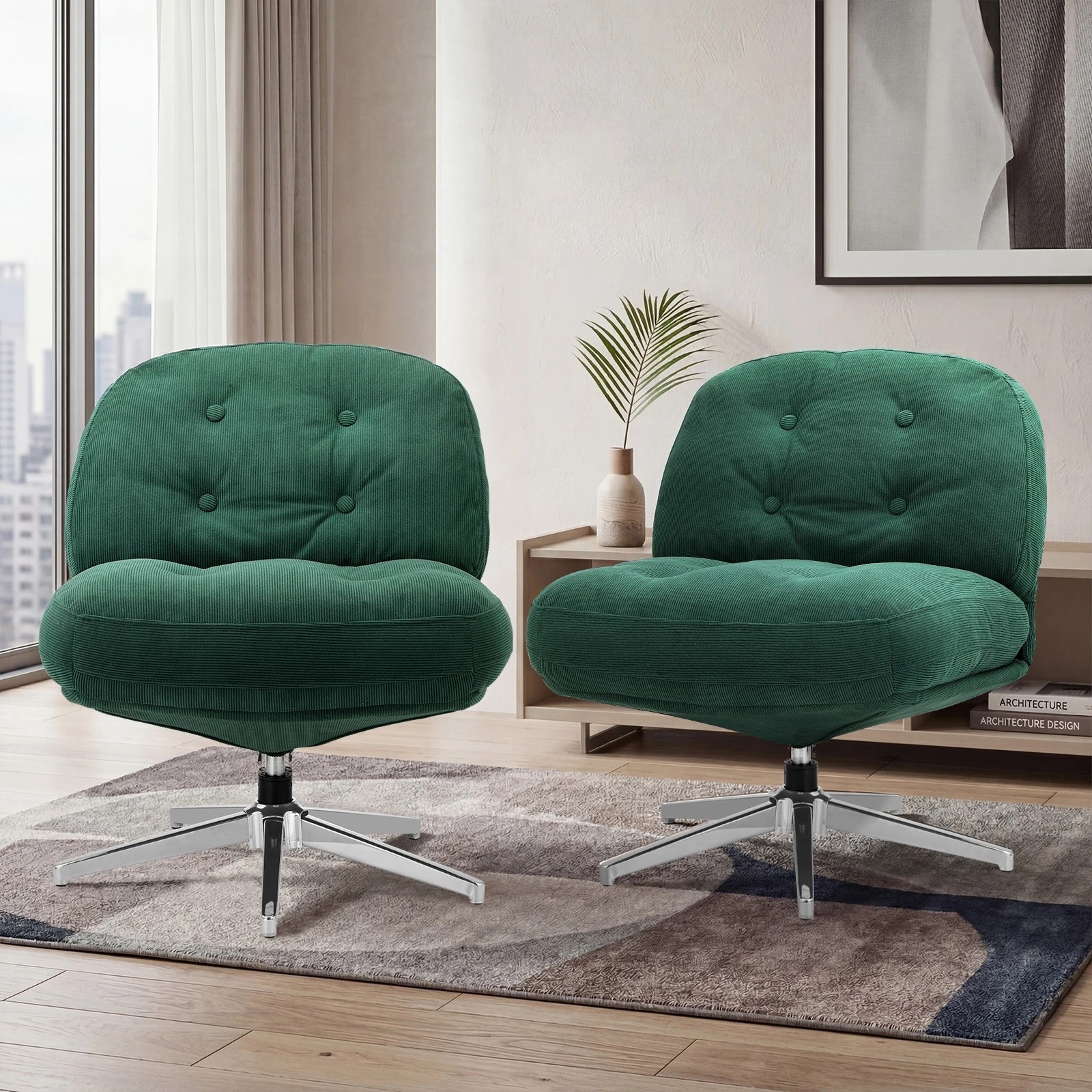 3 Oikiture 2x Armchair Swivel Lounge Chair Padded Accent Chairs Polyester - Green, 3 of 10