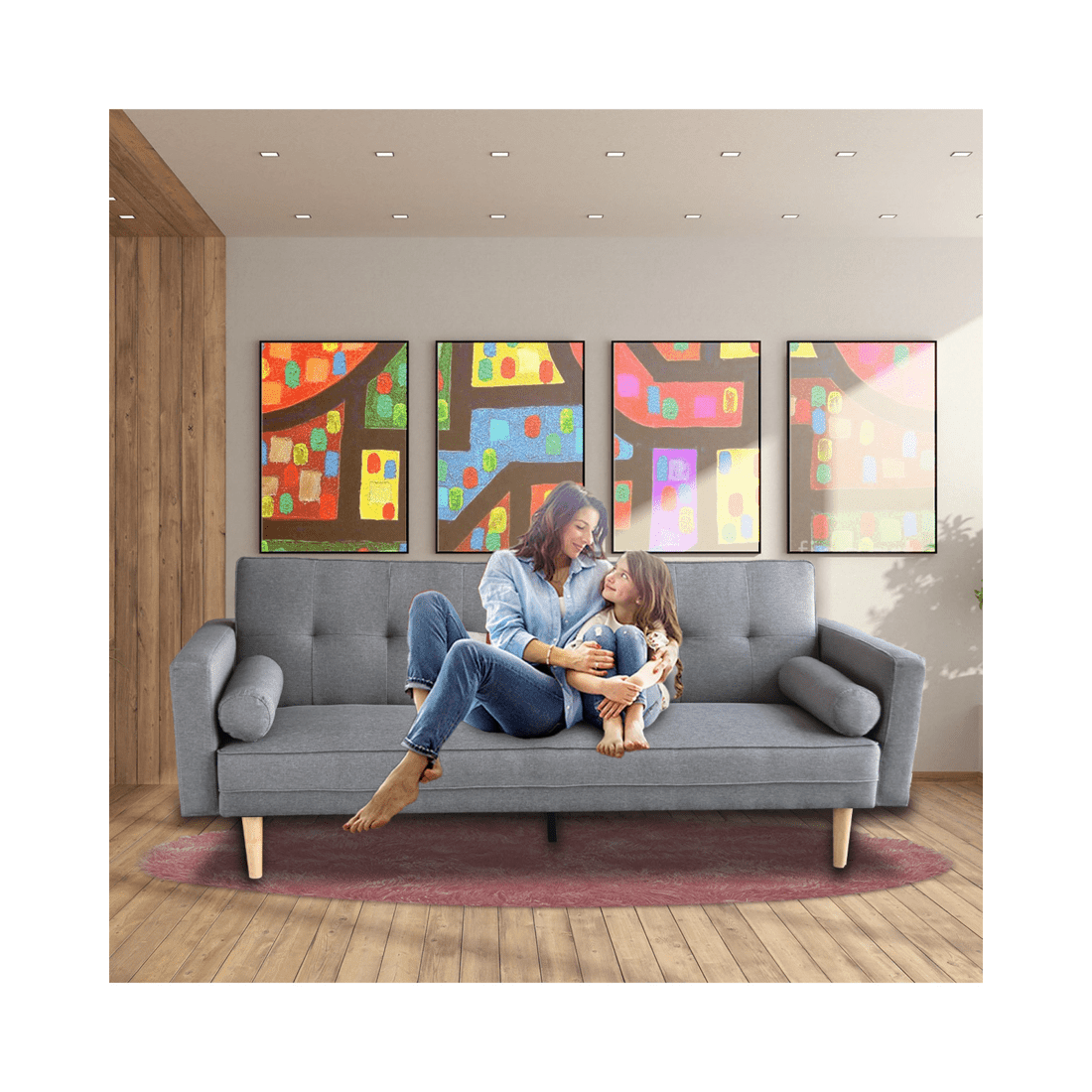 5 Sarantino 3 Seater Linen Sofa Bed Couch With Pillows - Light Grey, 5 of 6