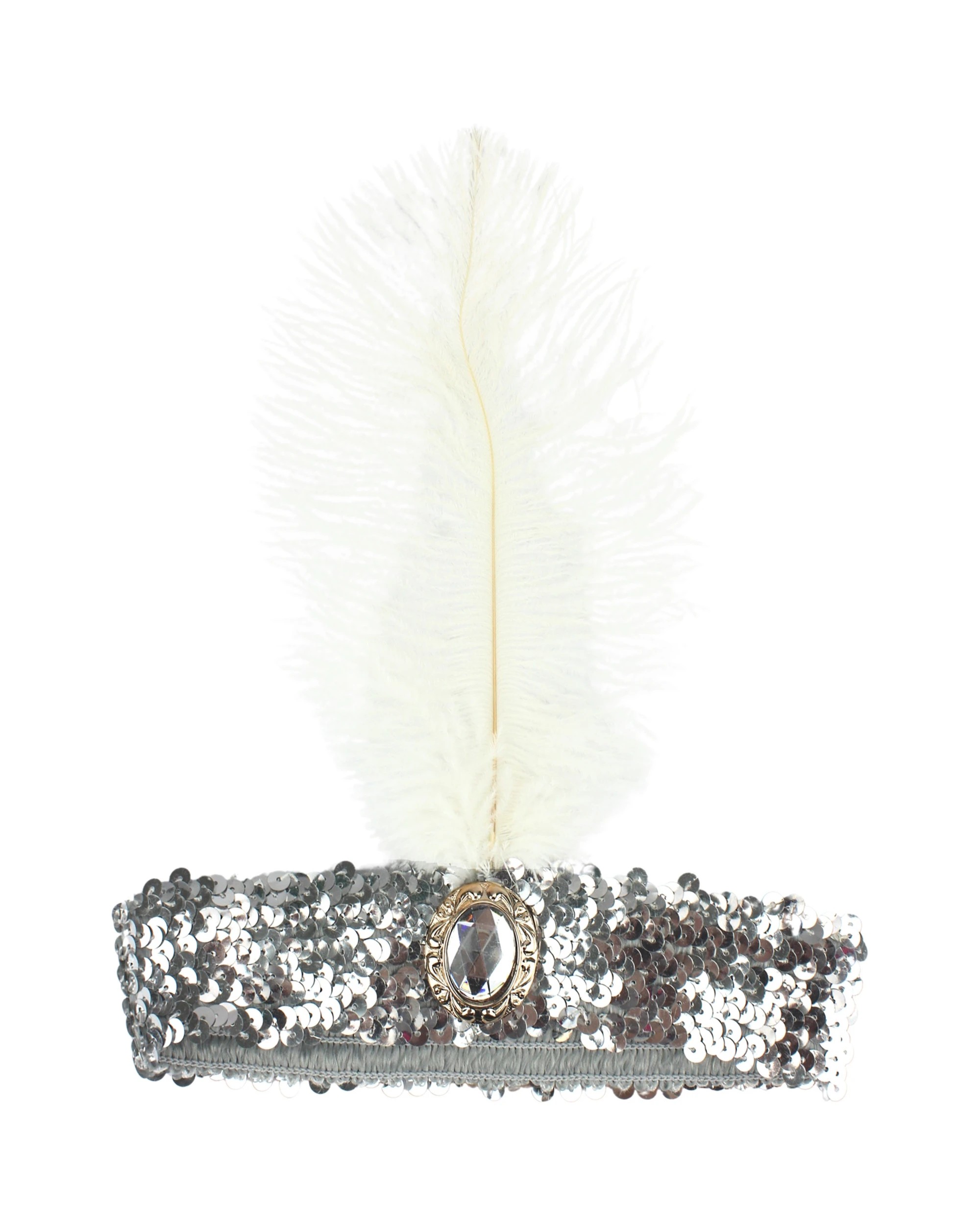 1 JD Party 20's Silver Sequin Feather & Jewel Flapper Headband - One Size - Silver, 1 of 1