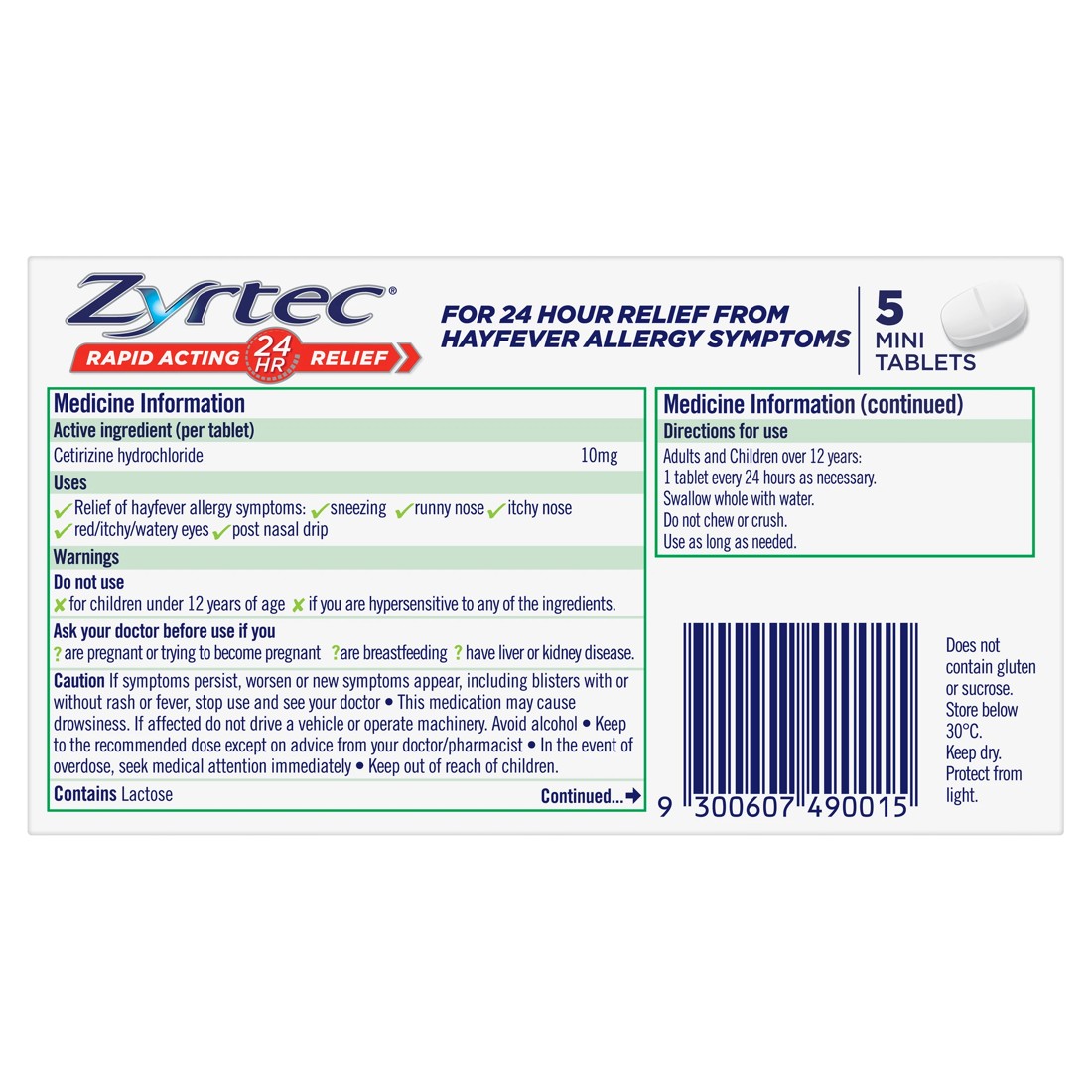 3 5 Pack Zyrtec Rapid Acting Hayfever Allergy Relief Antihistamine Mini Tablets, 3 of 3