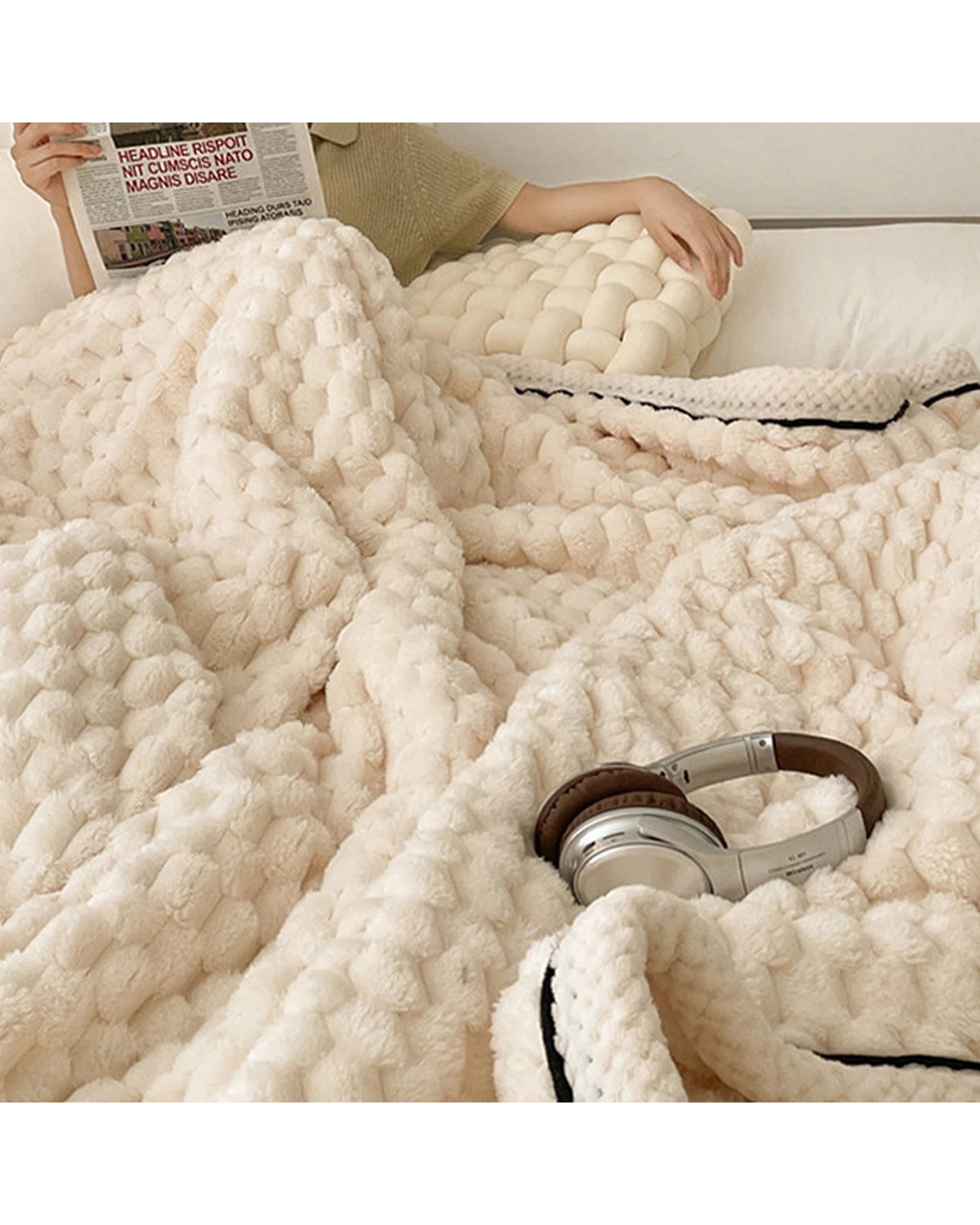 4 Cotton More Large Soft Microsherpa Bed Blanket Throw 200x230cm Cream - White, 4 of 7