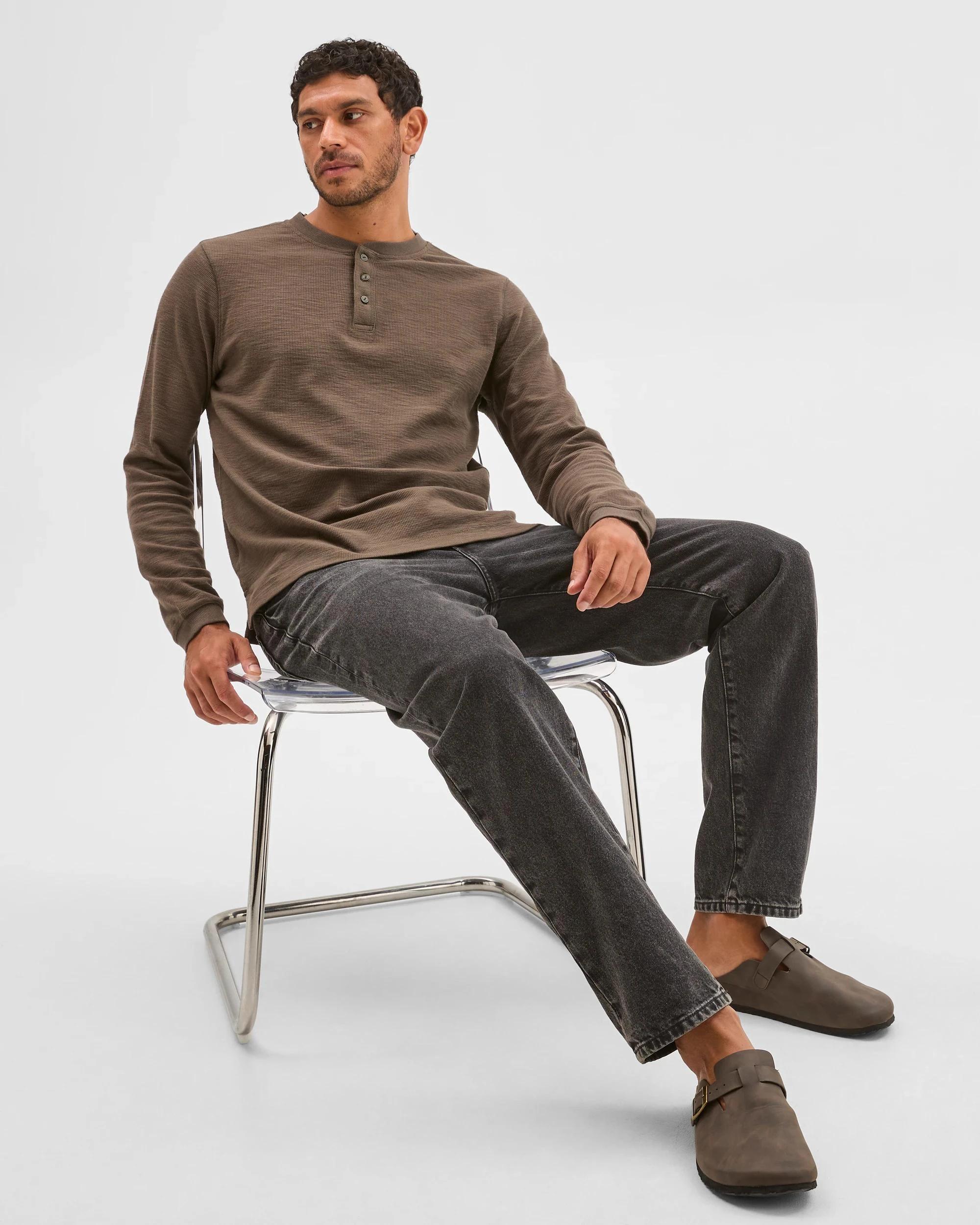 1 Target Australian Cotton Waffle Henley T-Shirt DARK OLIVE MARLE, 1 of 7