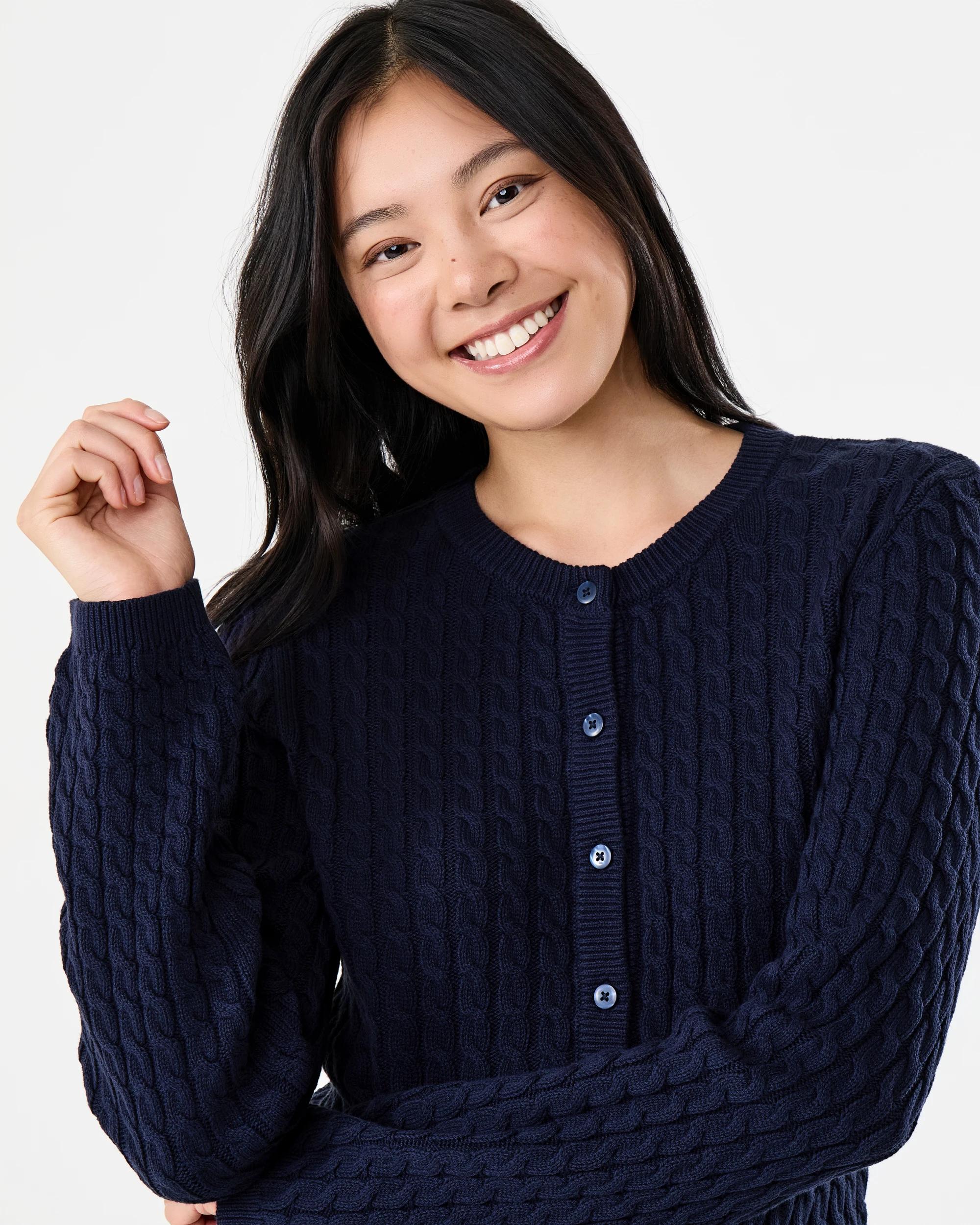 4 Long Sleeve Lightweight Cable Cardigan Blu Pcoat, 4 of 6