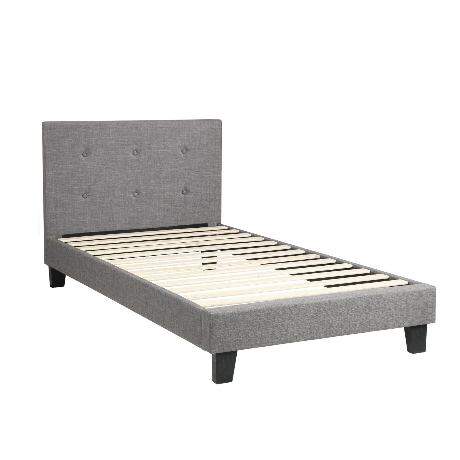 6 Oikiture Bed Frame Single Size Bed Platform Wooden Fabric - Grey, 6 of 8