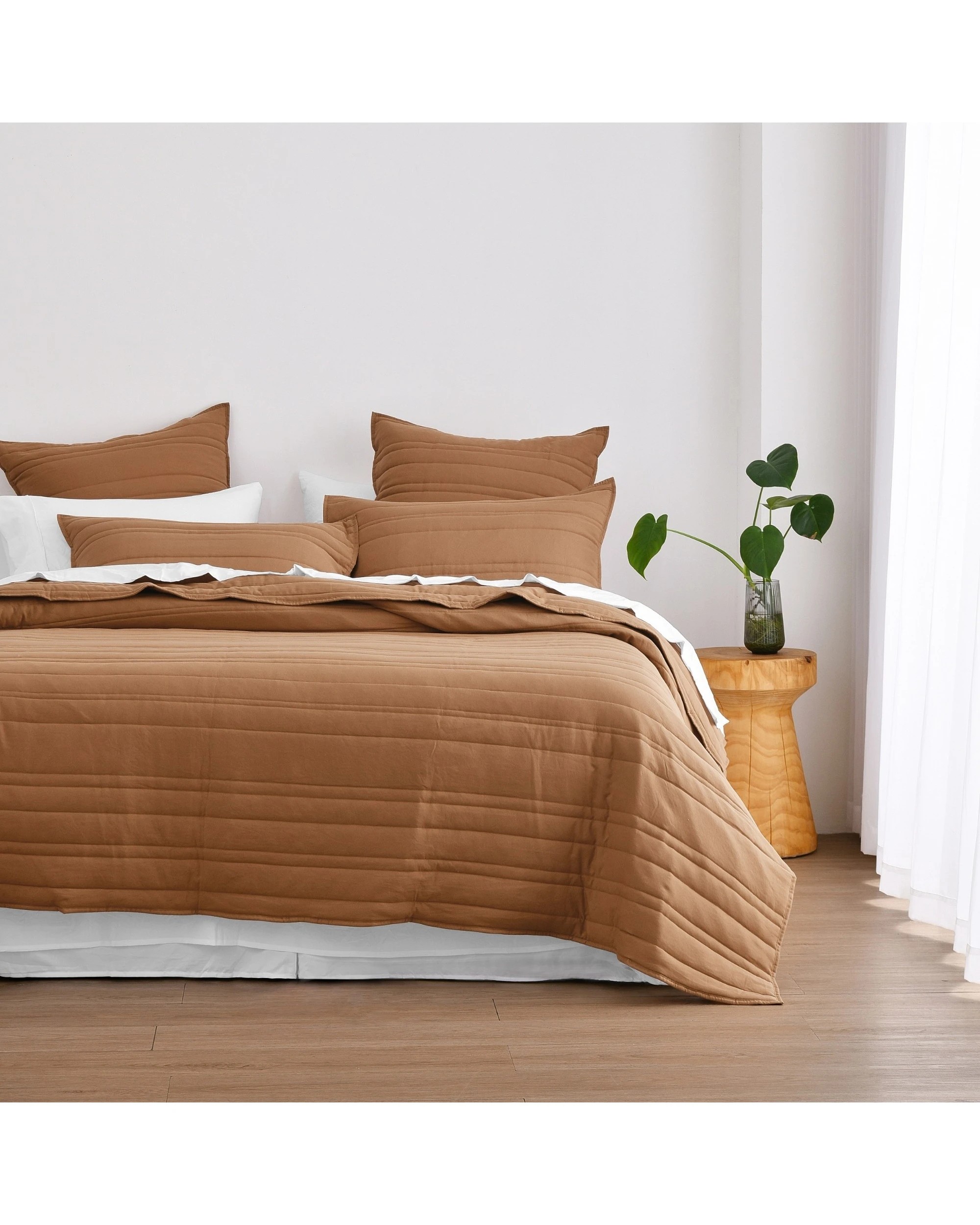 1 Dreamaker Superfine Washed Microfibre Stripe Quilted Coverlet Set - Super King Bed - Rust, 1 of 7