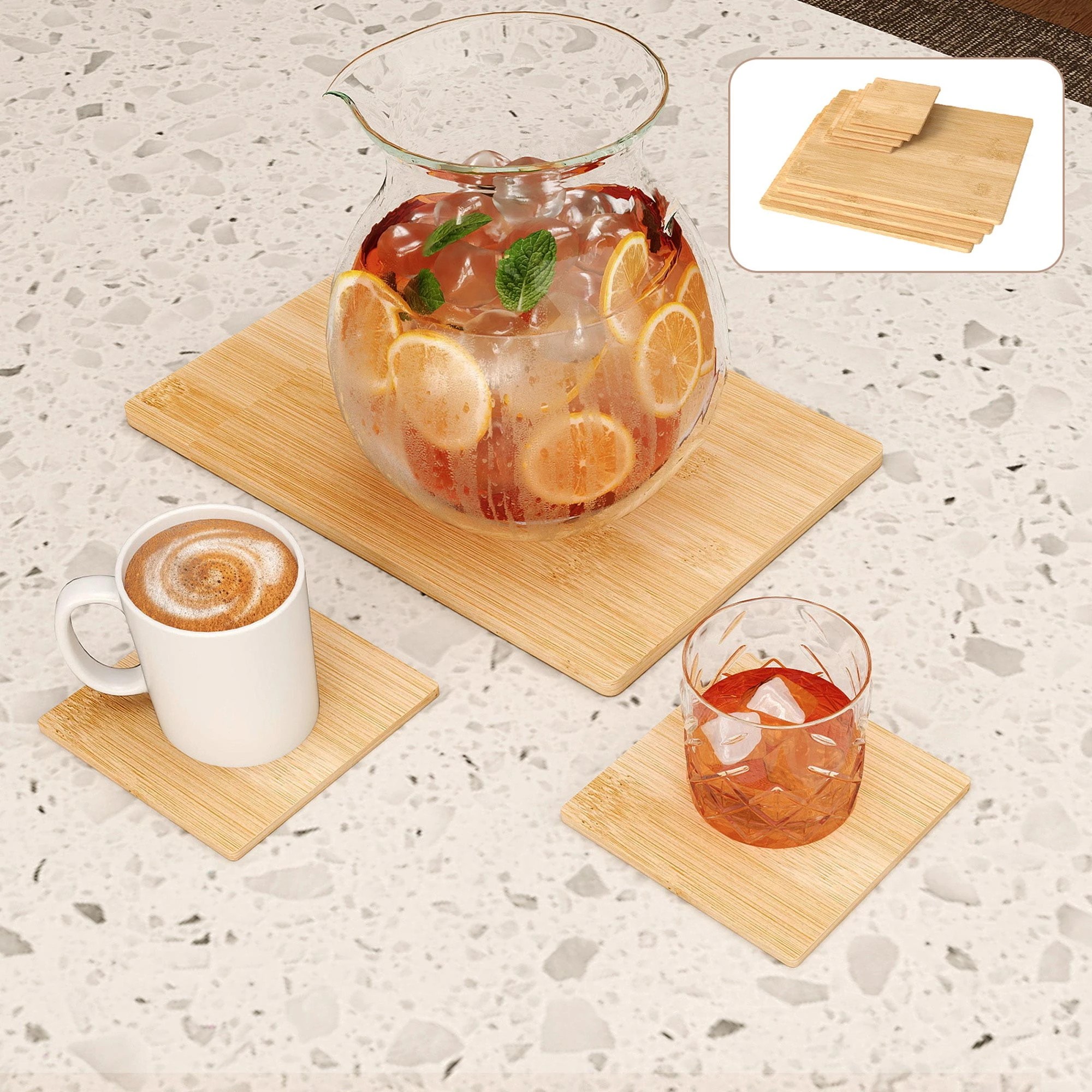 8 Toque 8 Pcs Natural Bamboo Placemat Coaster, 8 of 9