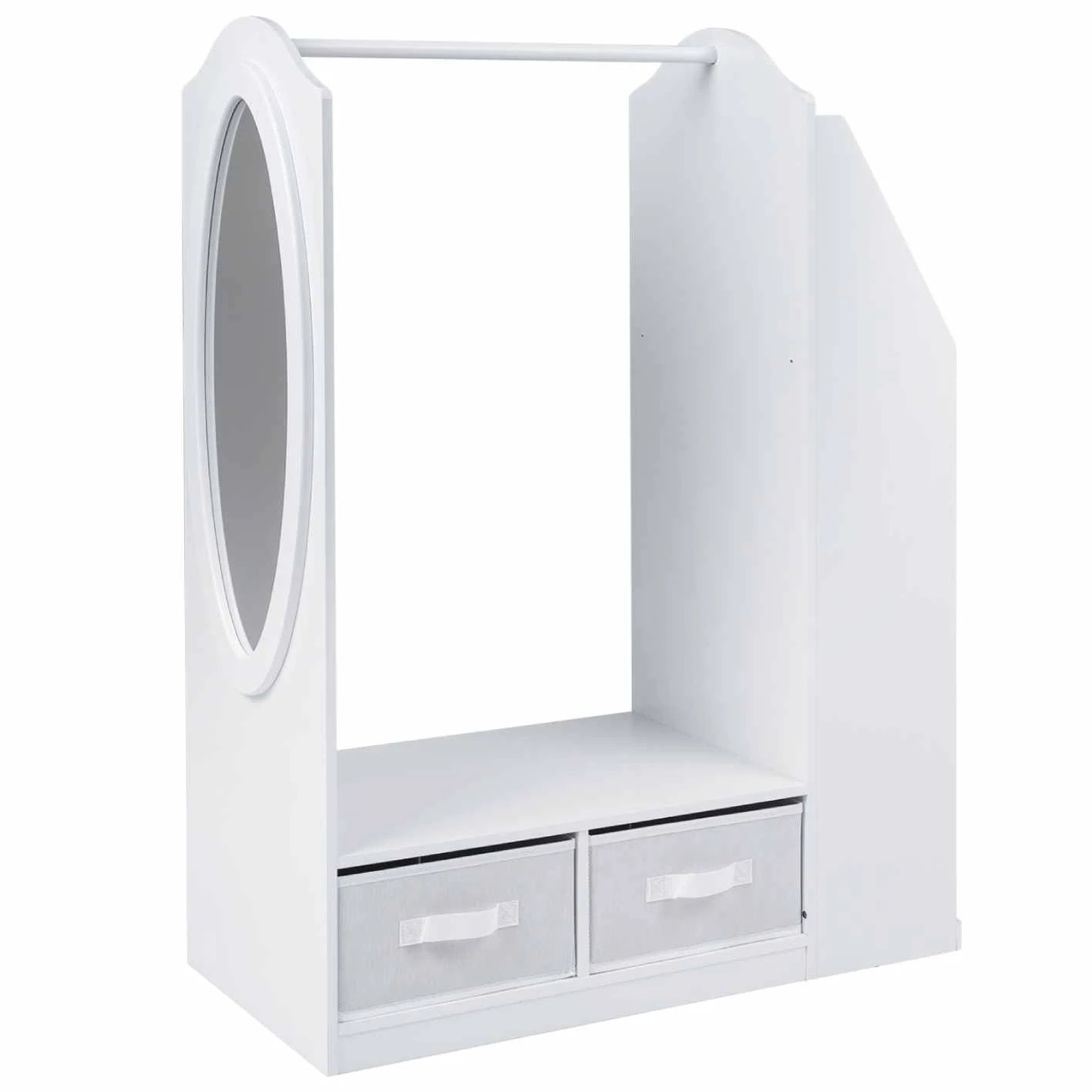 1 Costway Kids Wardrobe Clothes Rack Mirror Dress Up Storage Cabinet Armoire - White, 1 of 3