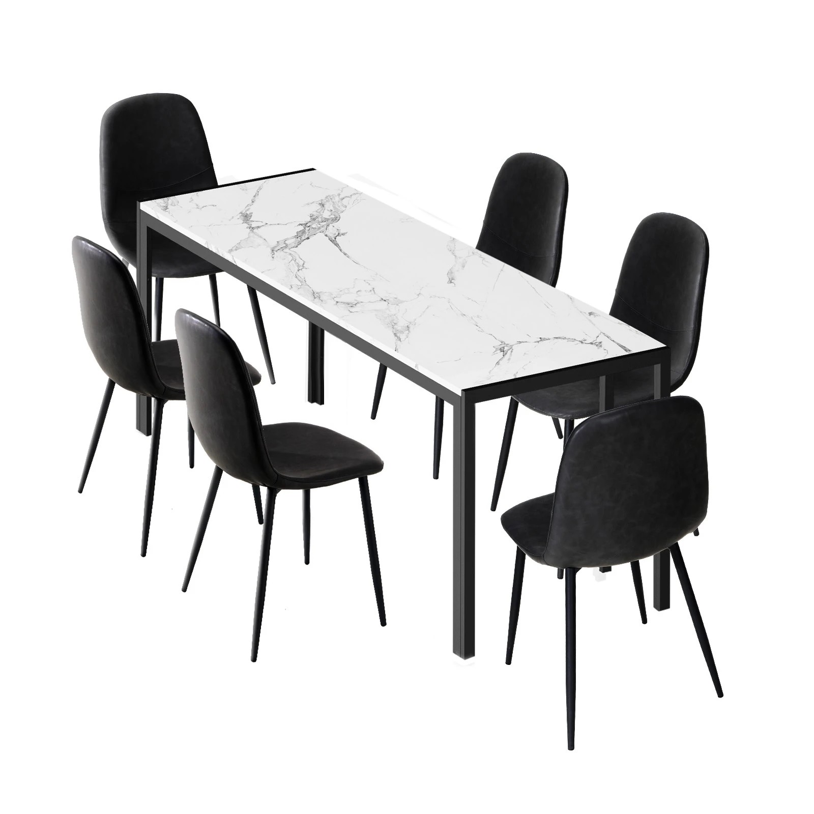 1 Oikiture 1.4m Rectangular Dining Table and Chairs 6-Seater Kitchen Furniture Set - Multi, 1 of 9