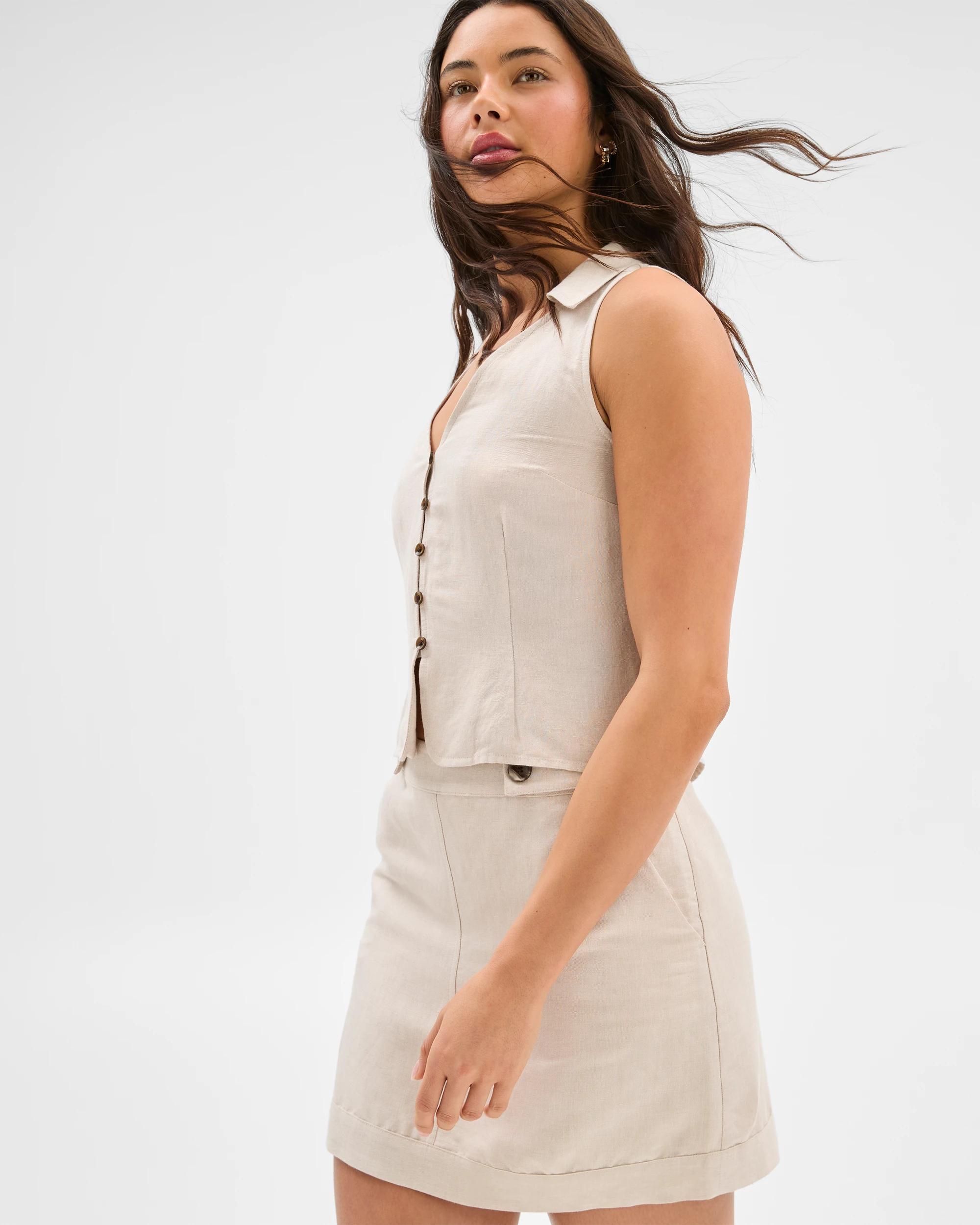 6 European Linen Blend Mini Skirt - Lily Loves NATURAL, 6 of 7