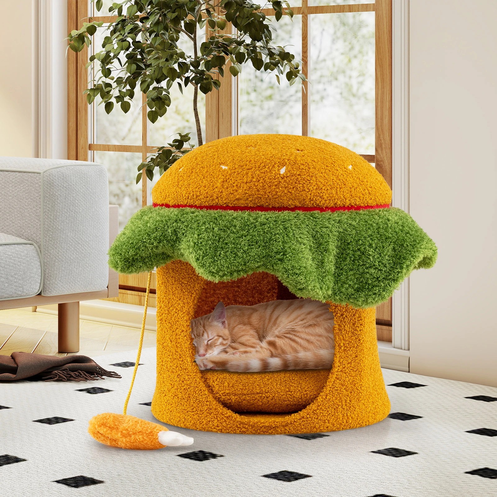 3 Costway Hamburger-Shaped Cat Condo Pet Bed Cave Small Kitten House w/Padded, 3 of 5