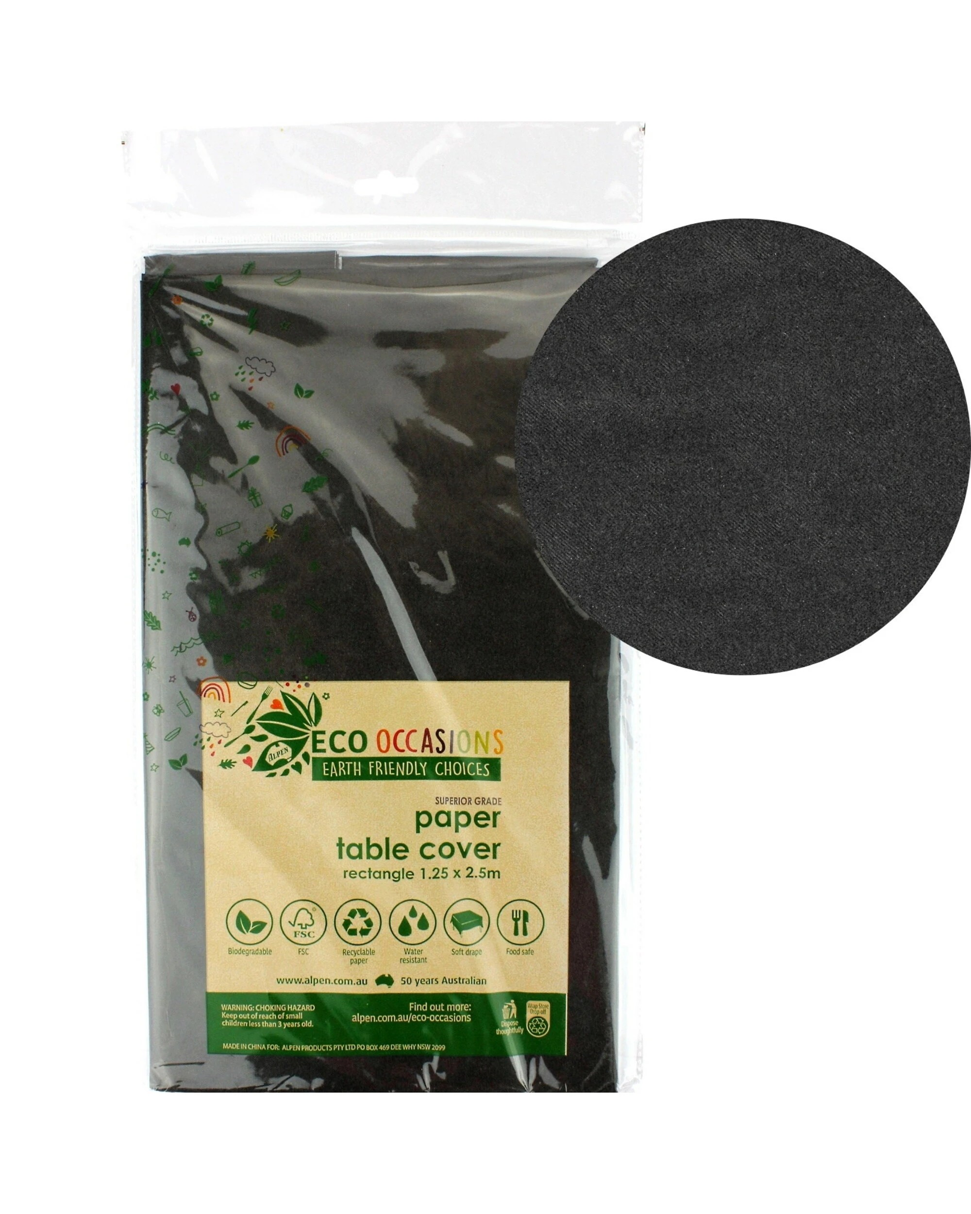 1 Alpen Black Eco Biodegradable Paper Tablecloth - Black, 1 of 1