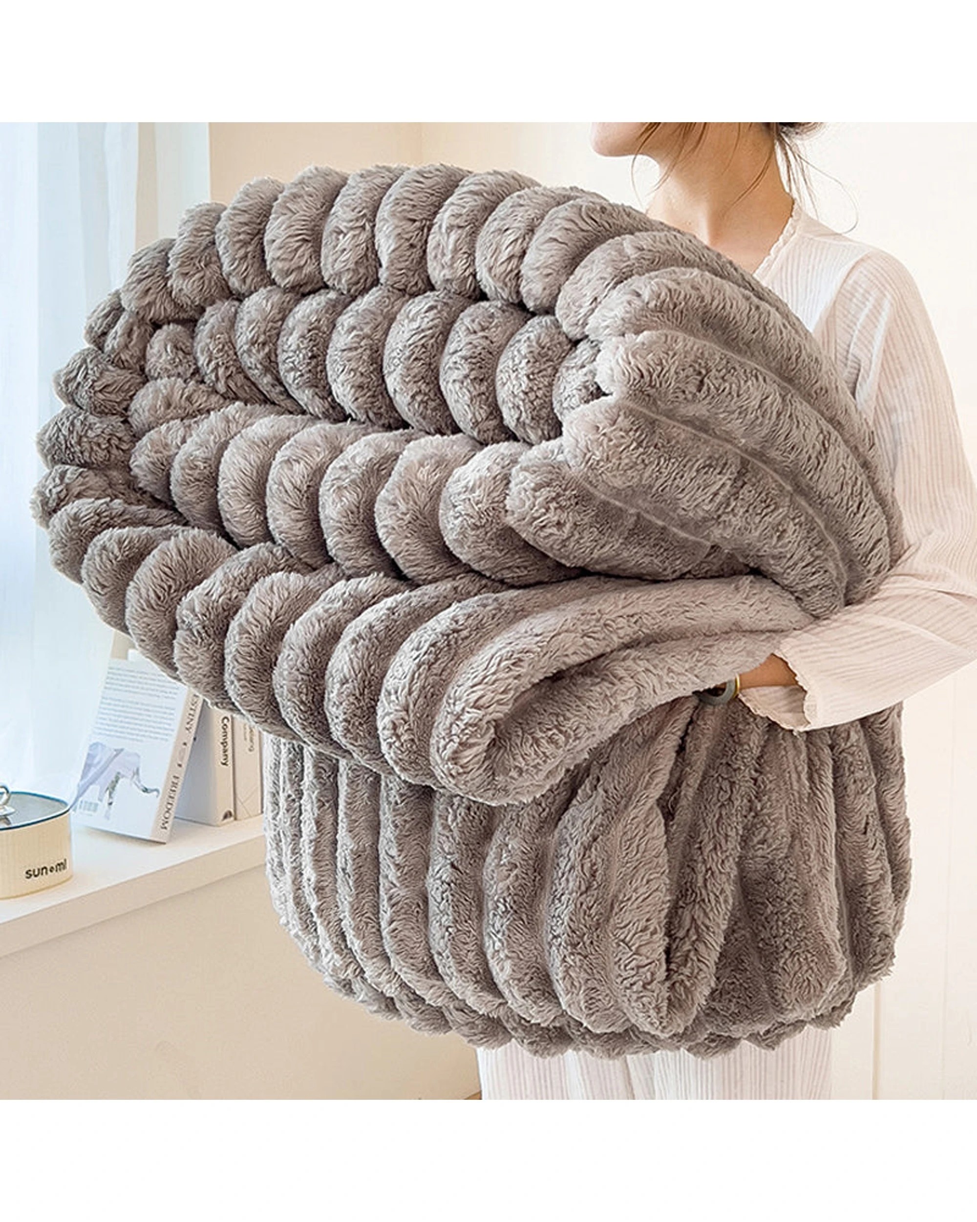 2 Cotton More Corduroy Blanket Throw 180x200cm - Grey, 2 of 4