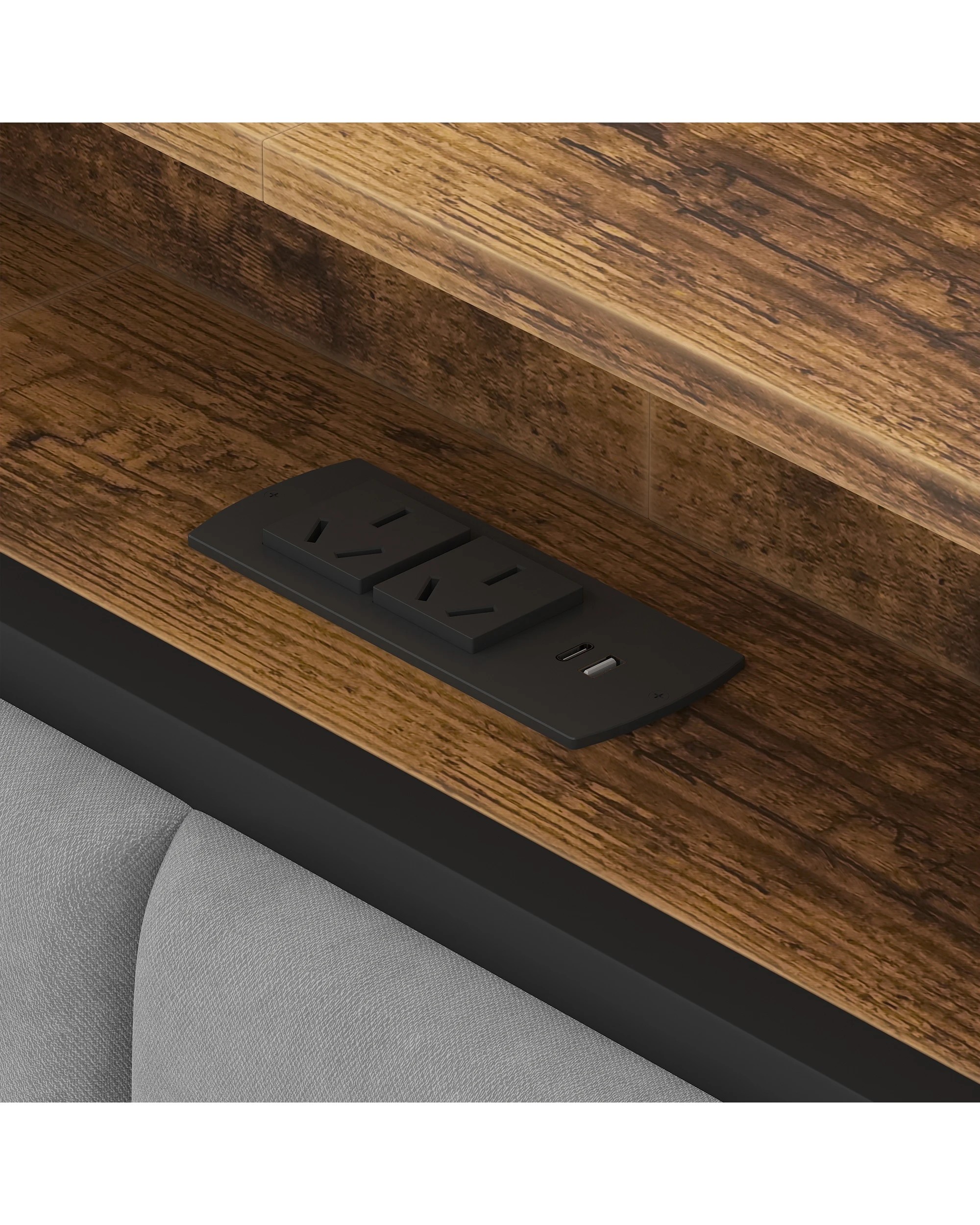 4 Advwin Queen Size Storage Headboard Upholstered with LED Light Charging Station - Grey, 4 of 5