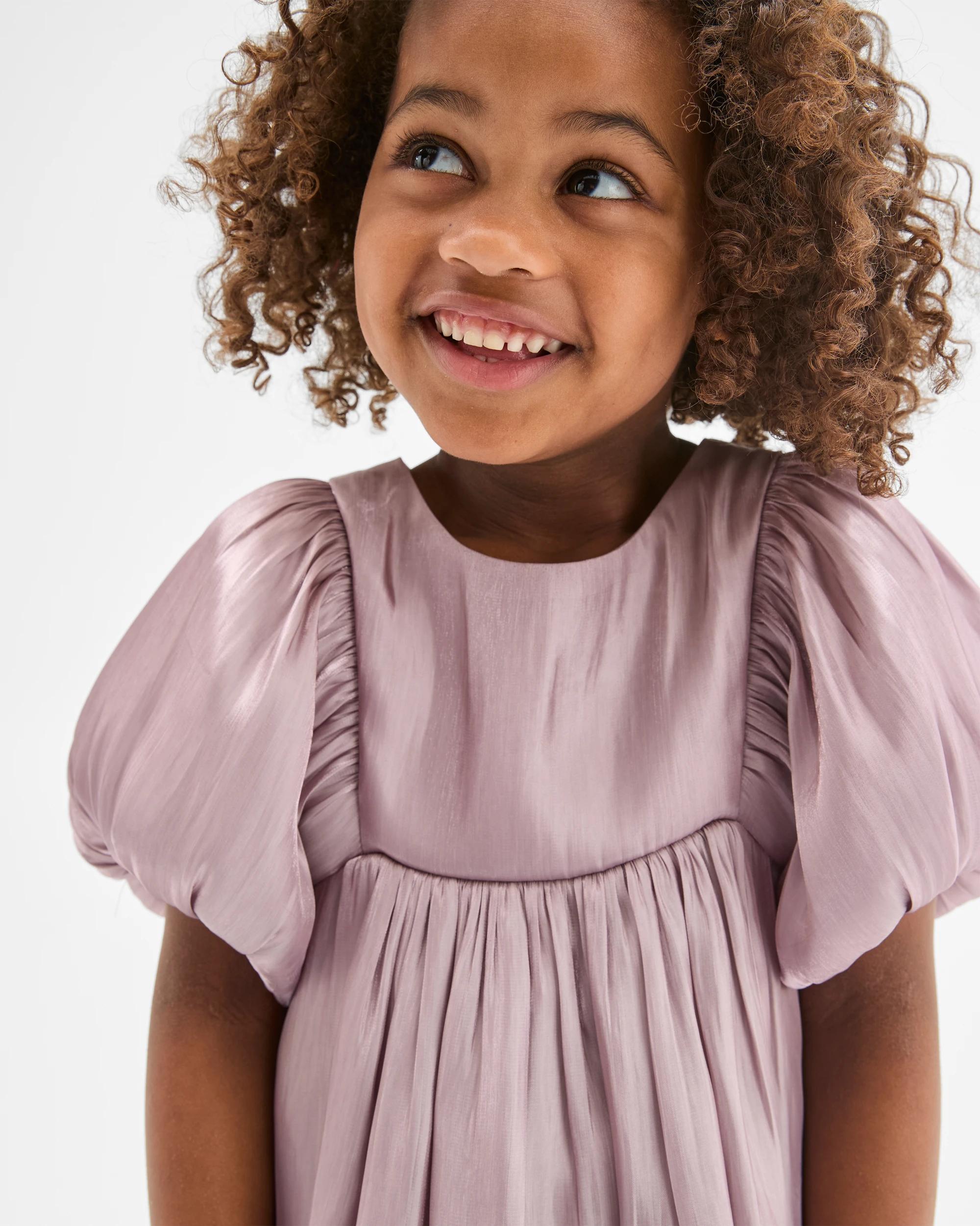 4 Target Kids Satin Puff Sleeve Bow Detail Occasion Dress PURPLE, 4 of 8