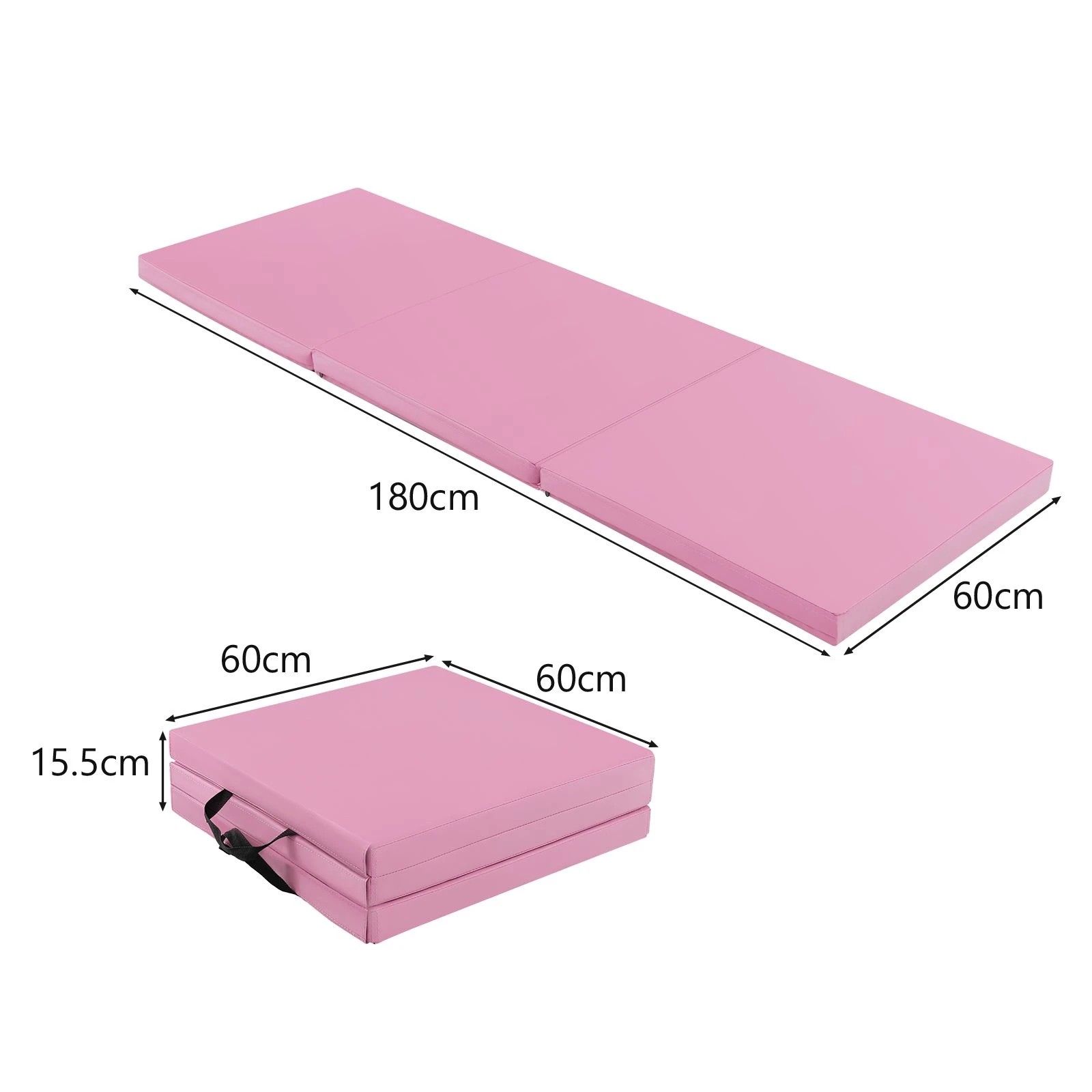 2 Costway 180x60cm Tri-Fold Gymnastics Mat PU Leather Floor Exercise Yoga Tumbling Mat w/Carry Strap - Pink, 2 of 2