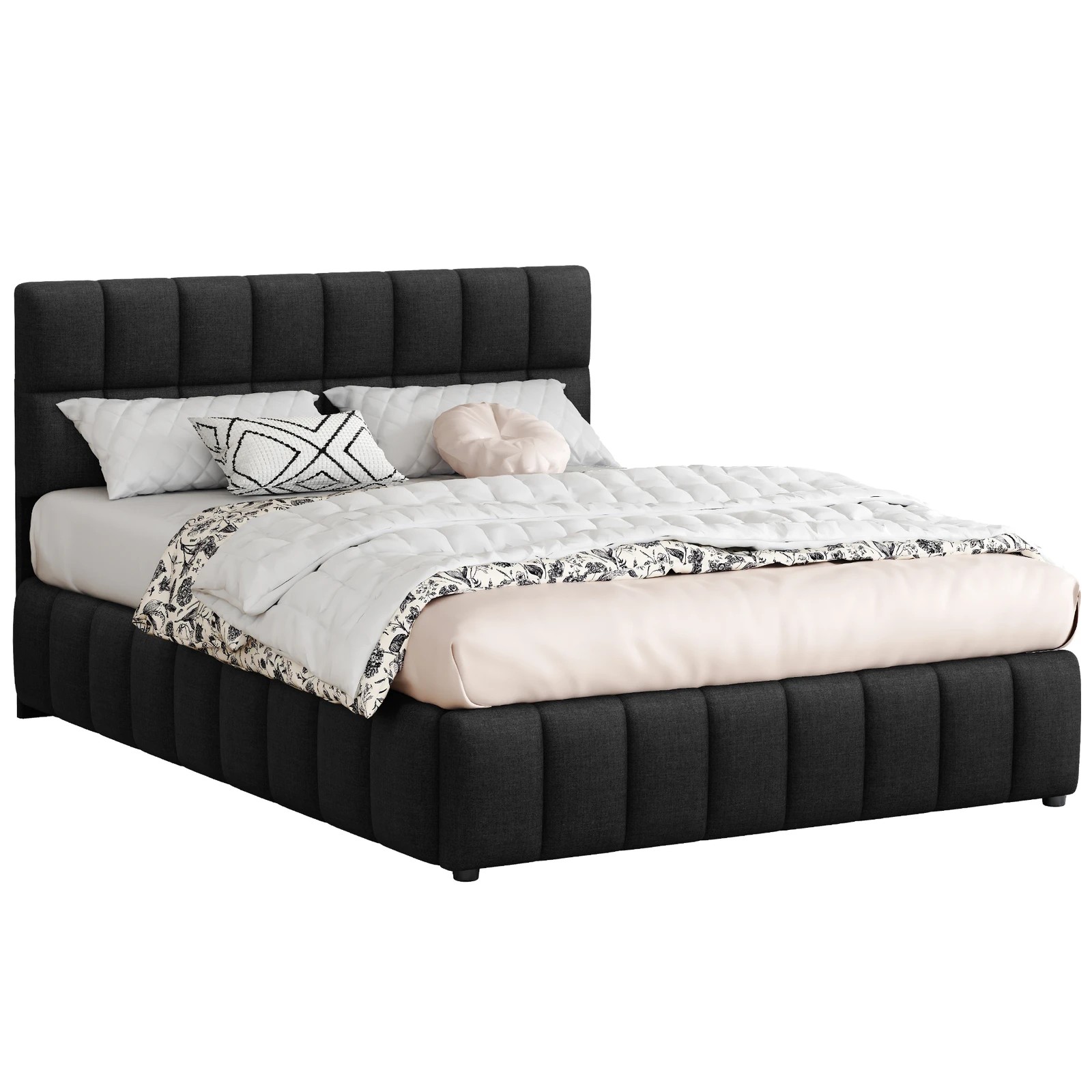 1 Alfordson Bed Frame Double Size Grid Tufted Gas Lift Storage Gromit - Charcoal, 1 of 10