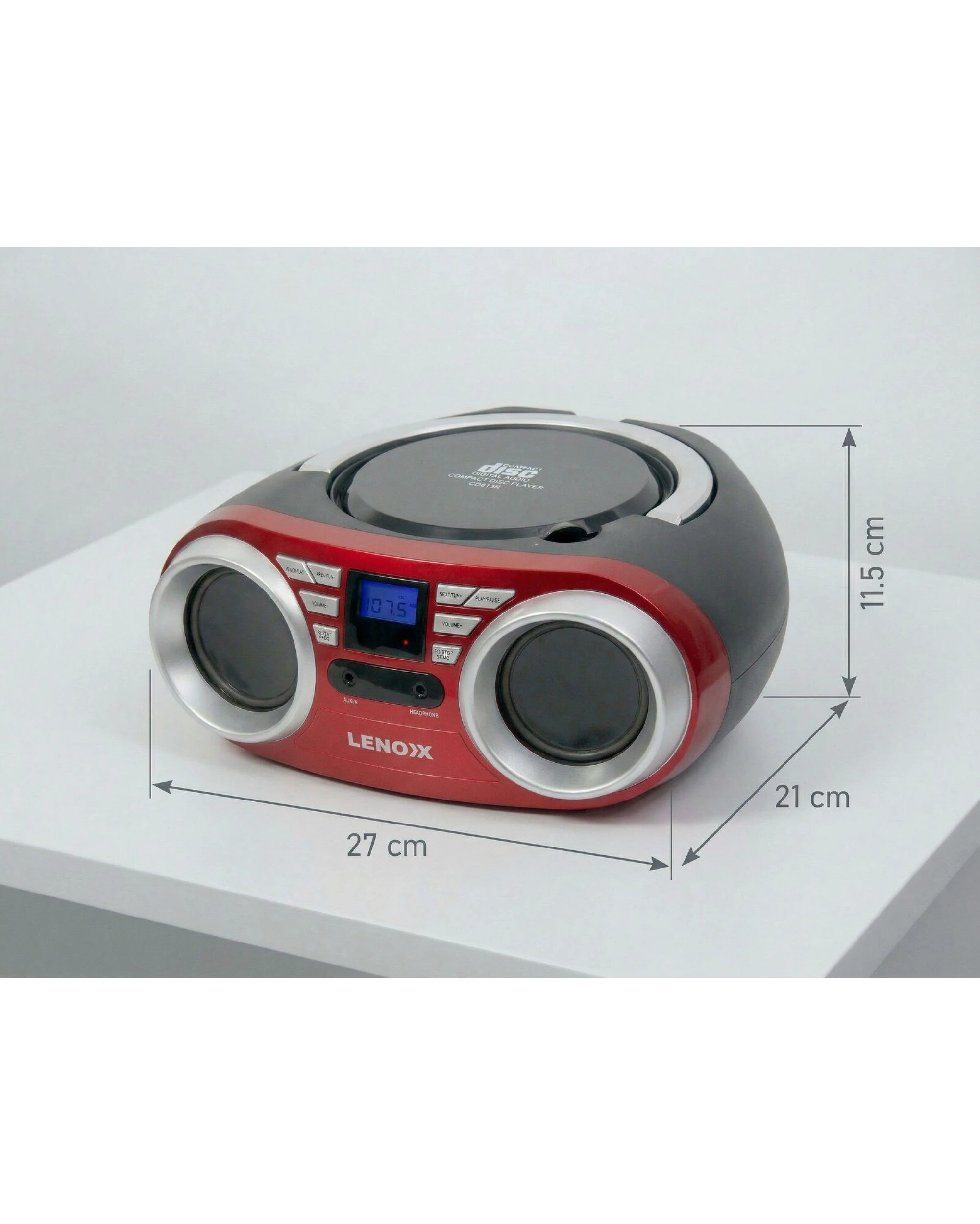 3 Lenoxx Portable CD Player (Red) 4W Speaker with FM Radio & AUX In, 3 of 4