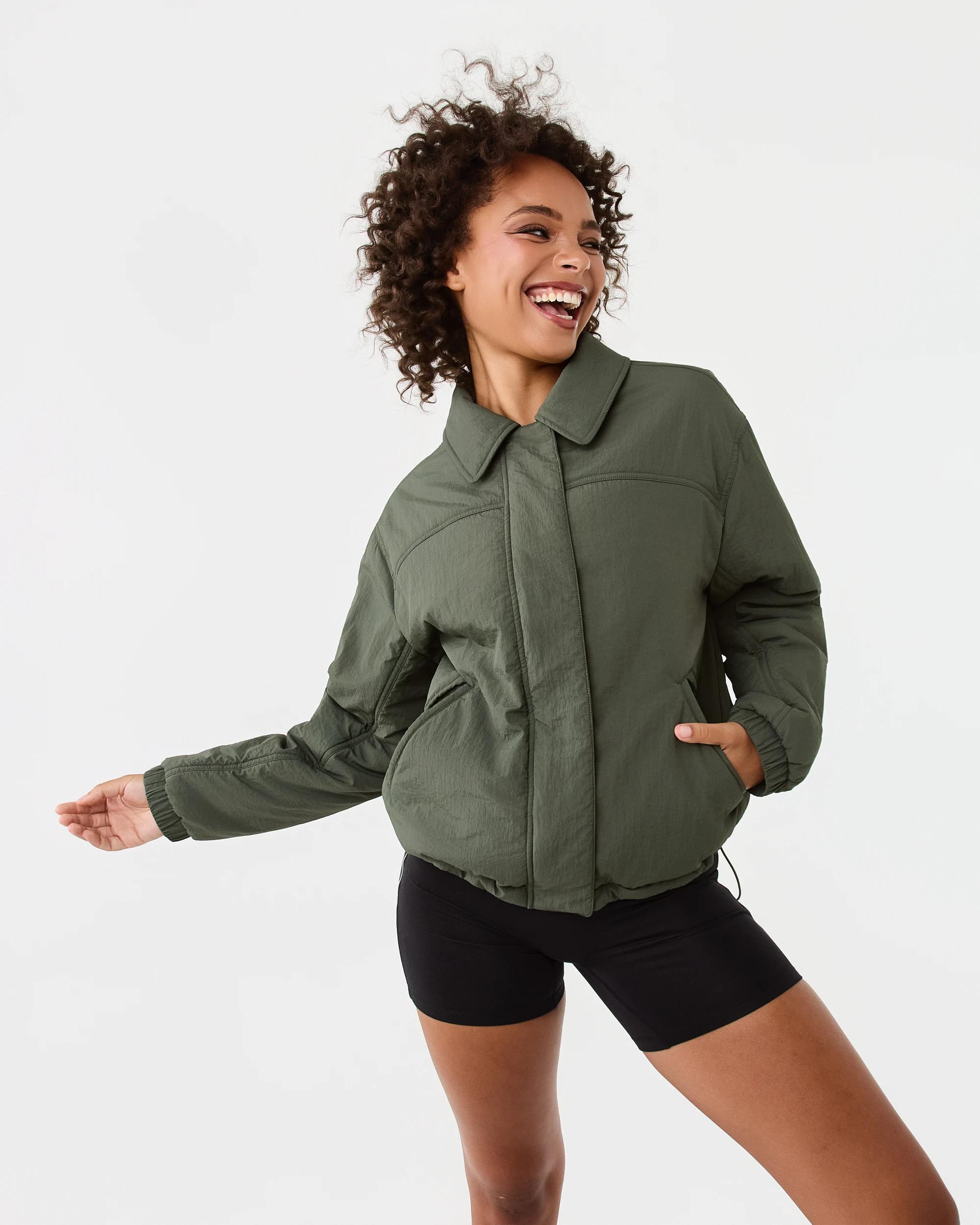 10 Active Womens Zip Through Sports Bomber Jacket Cargo Grn, 10 of 10