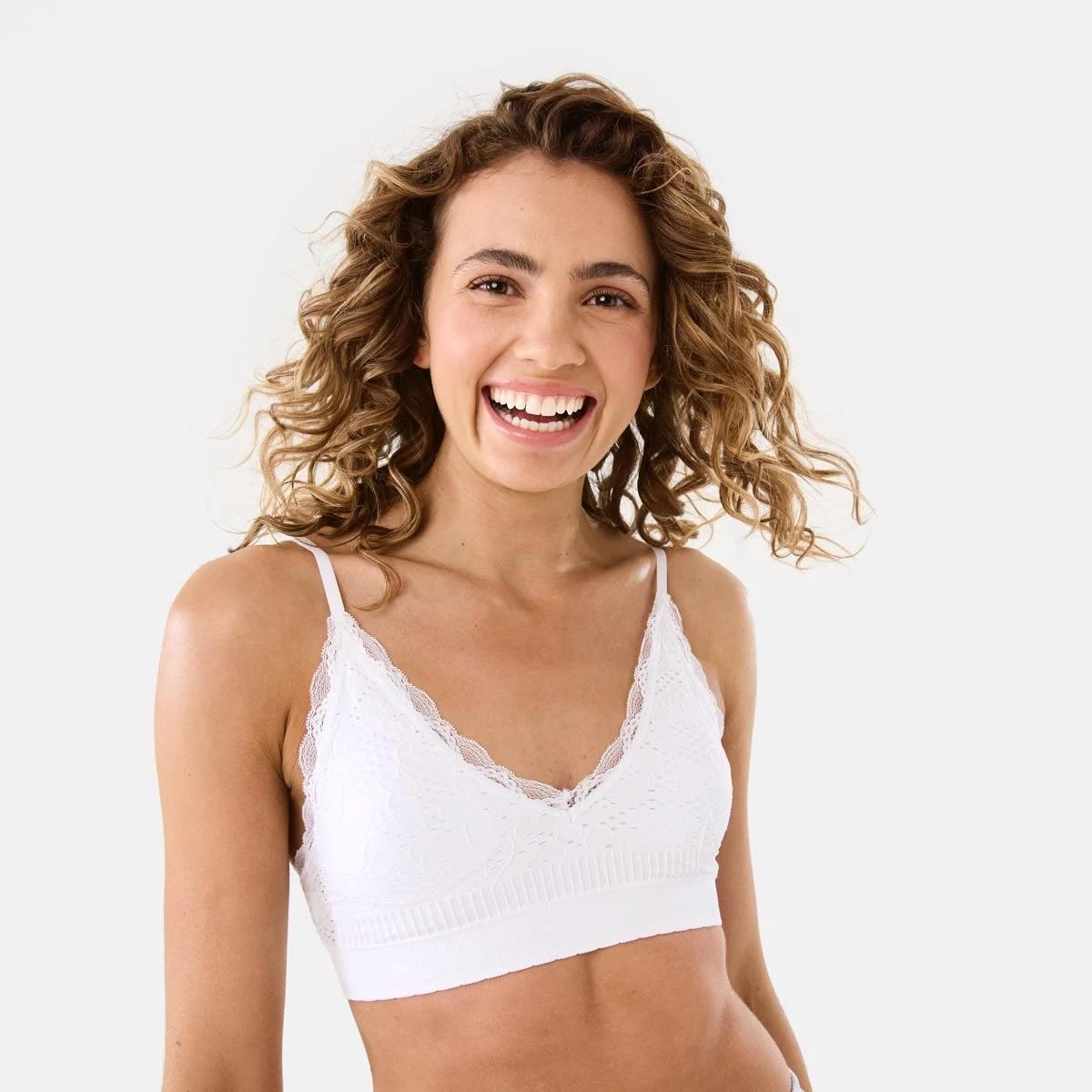 1 Wirefree Seamfree Floral Bralette WHITE, 1 of 8
