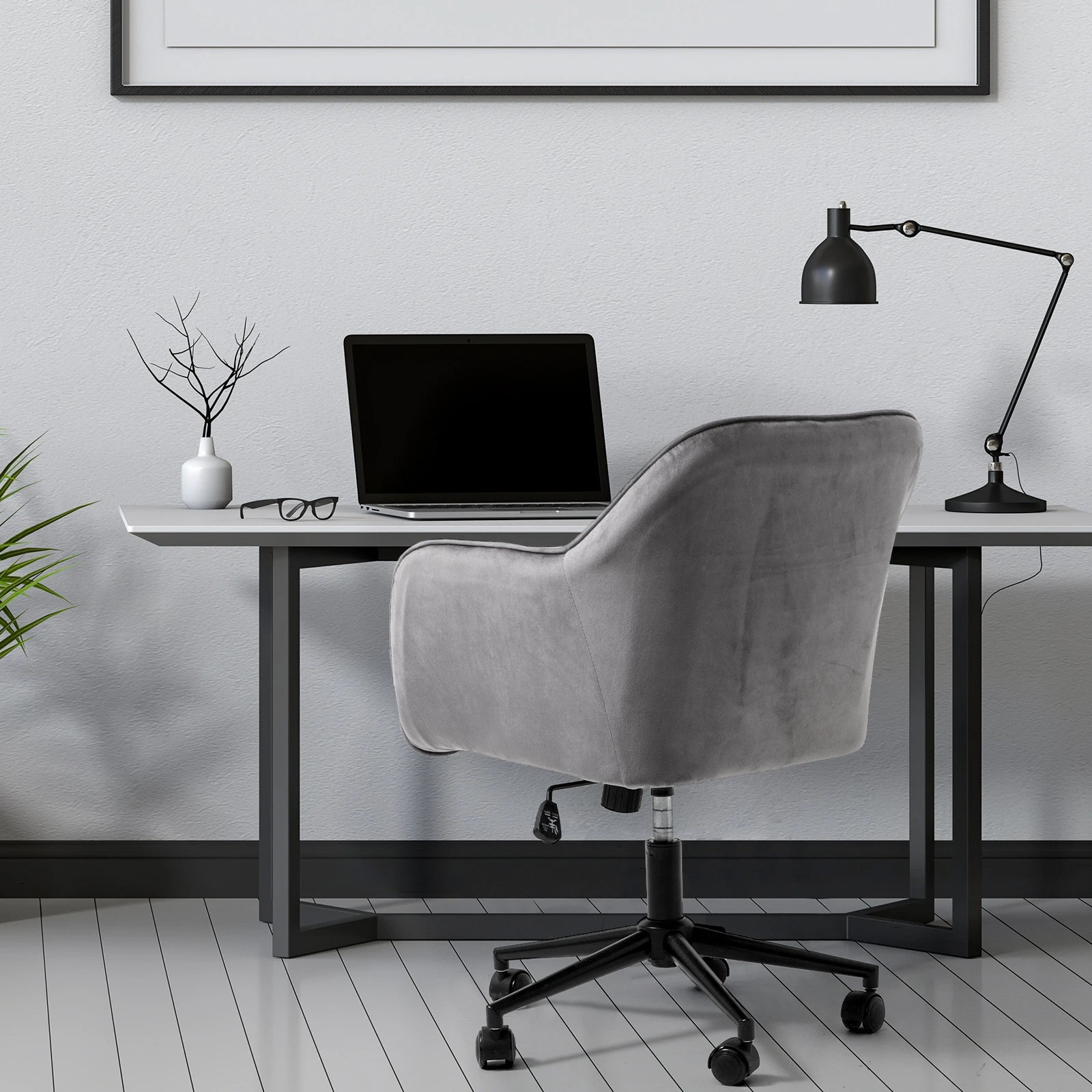 3 Casa Decor Arles Velvet Office Chair Mid Back Swivel Height Adjustable Grey - Grey, 3 of 10