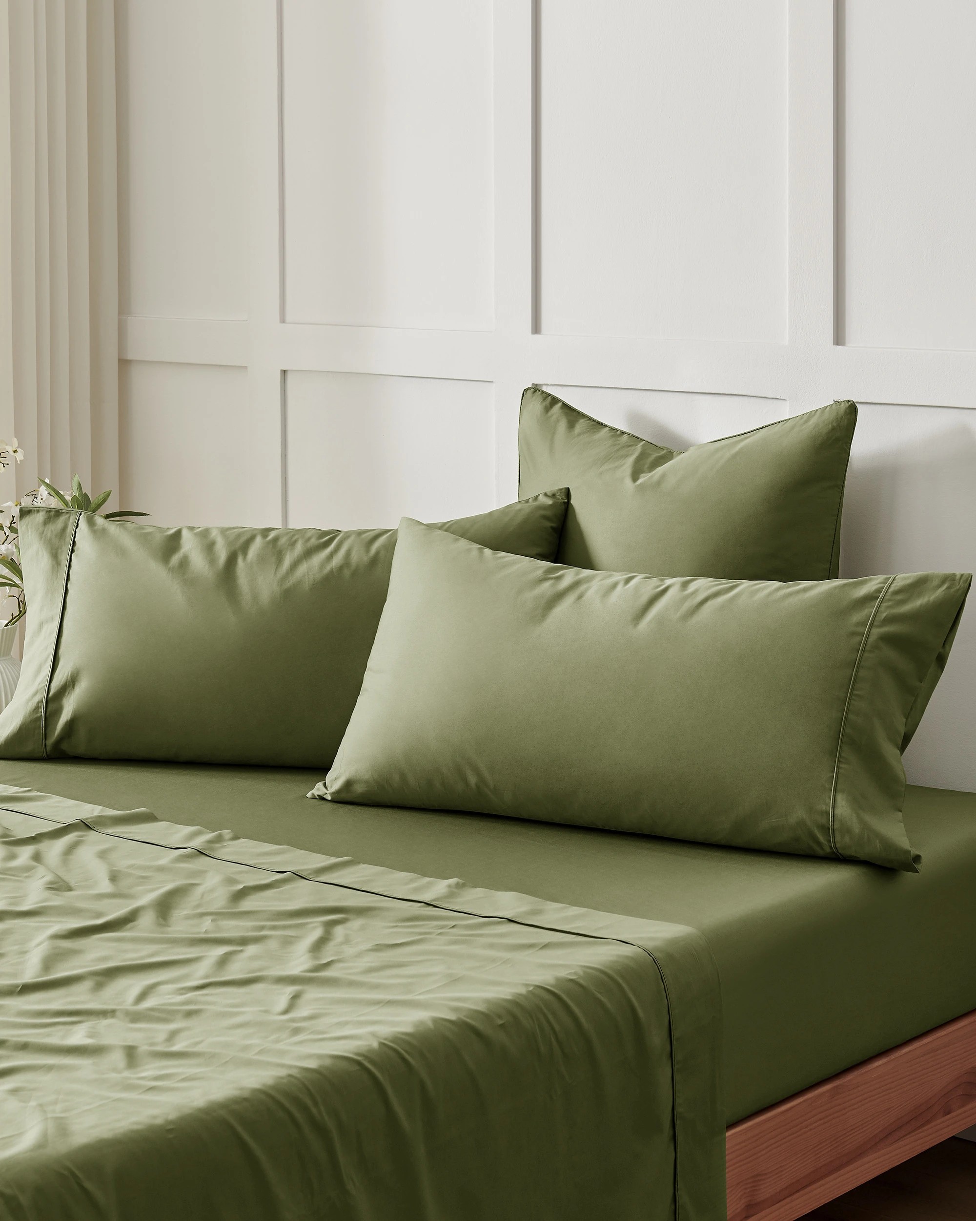 5 Dreamaker 400TC Premium Cotton Sateen Piped European Pillowcase Twin Pack - Olive, 5 of 6