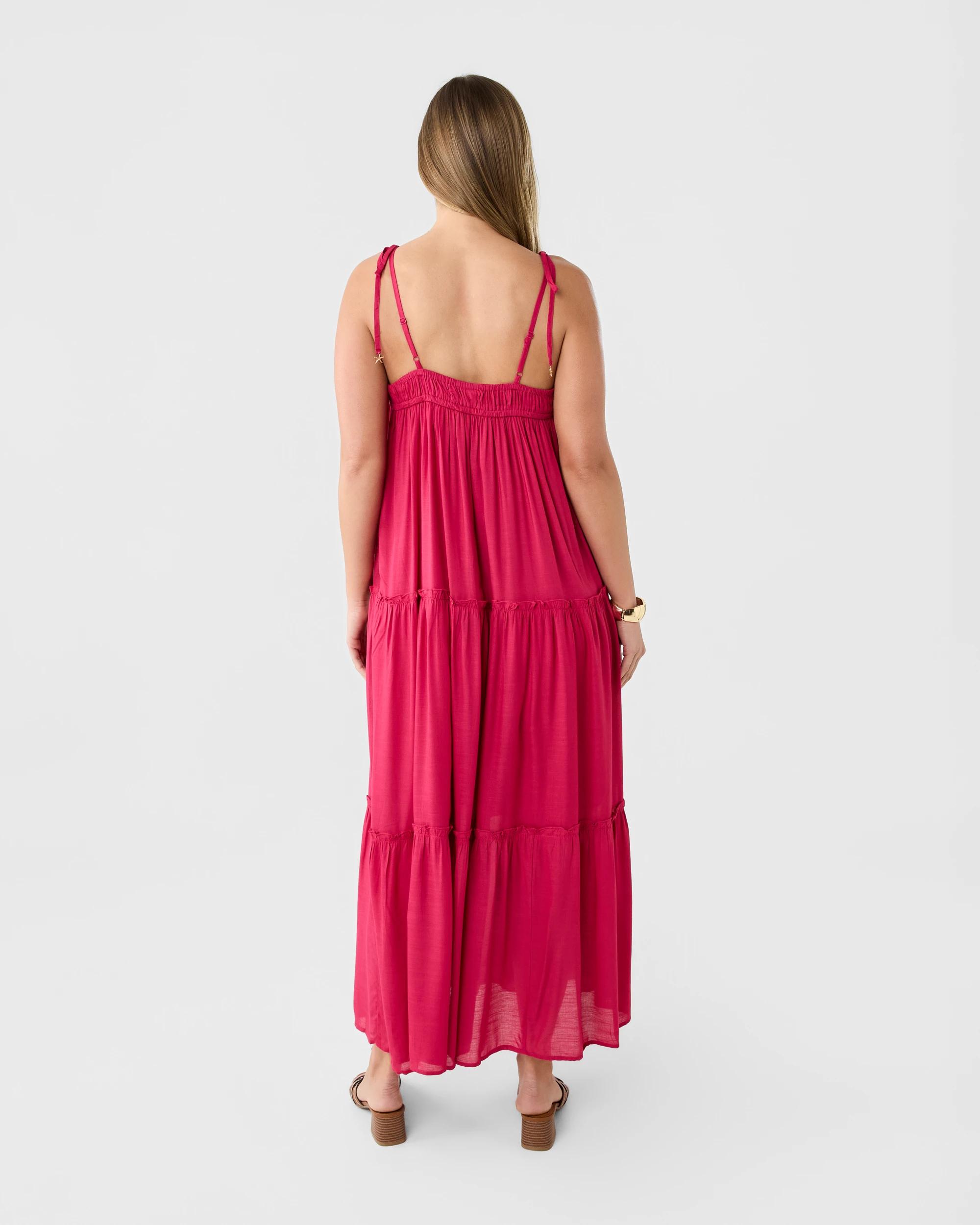 3 Sleeveless Trapeze Tier Maxi Dress Dark Pink, 3 of 6