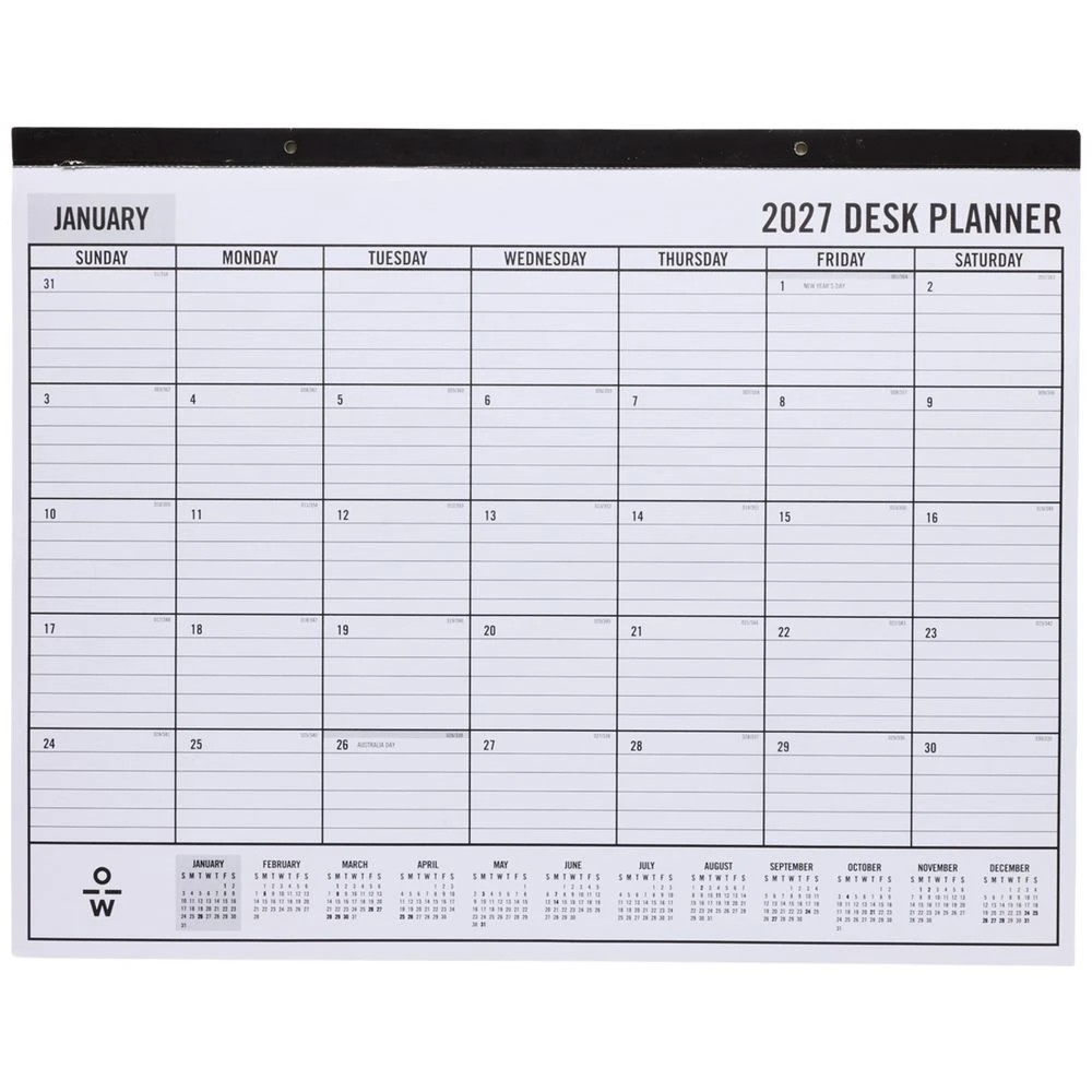 2 Officeworks A2 Desk Planner Month to View 2027, 2 of 2