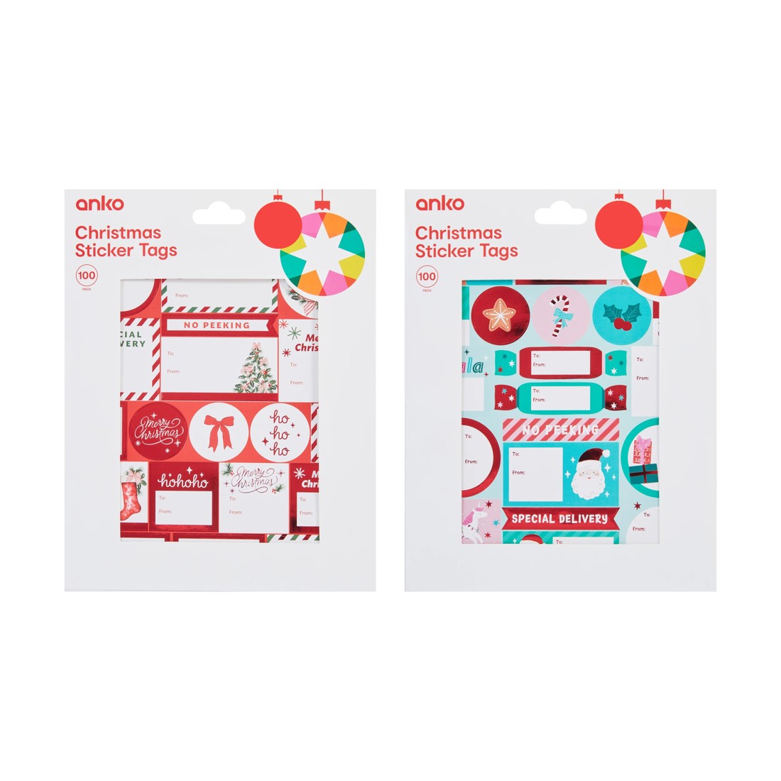 1 100 Pack Christmas Sticker Tags - Assorted, 1 of 5