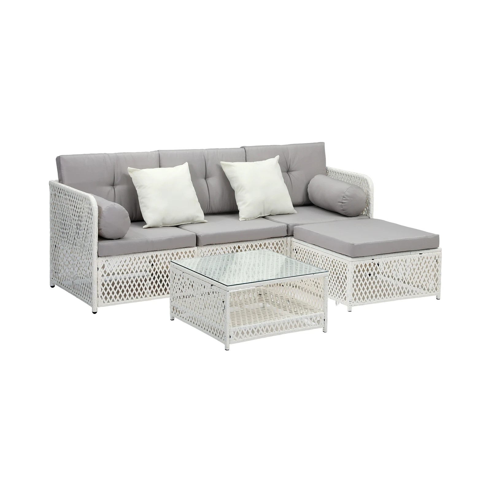 1 Livsip Outdoor Sofa Set 4 Seater Wicker Lounge Setting - White, 1 of 8