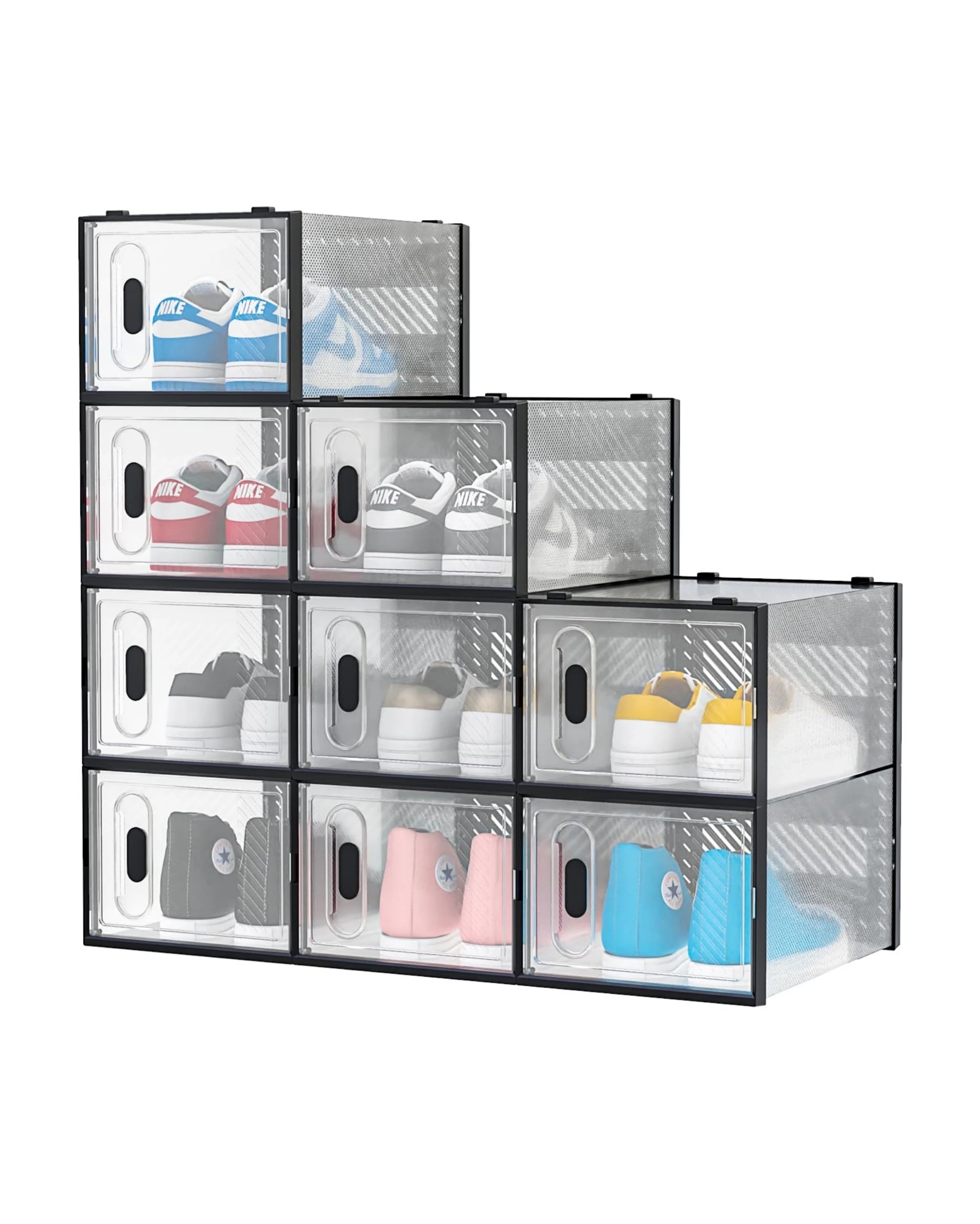 1 Advwin 12Pcs Clear Shoe Storage Case Display Box Stackable Sneaker Rack Black, 1 of 8