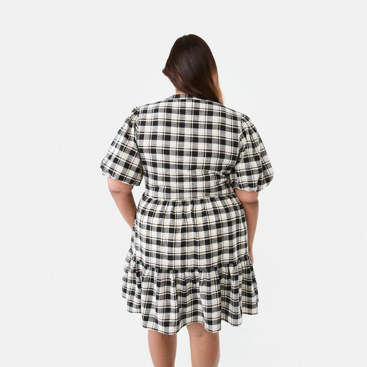 3 Curve Short Sleeve Smock Check Dress Chk Blk S, 3 of 9