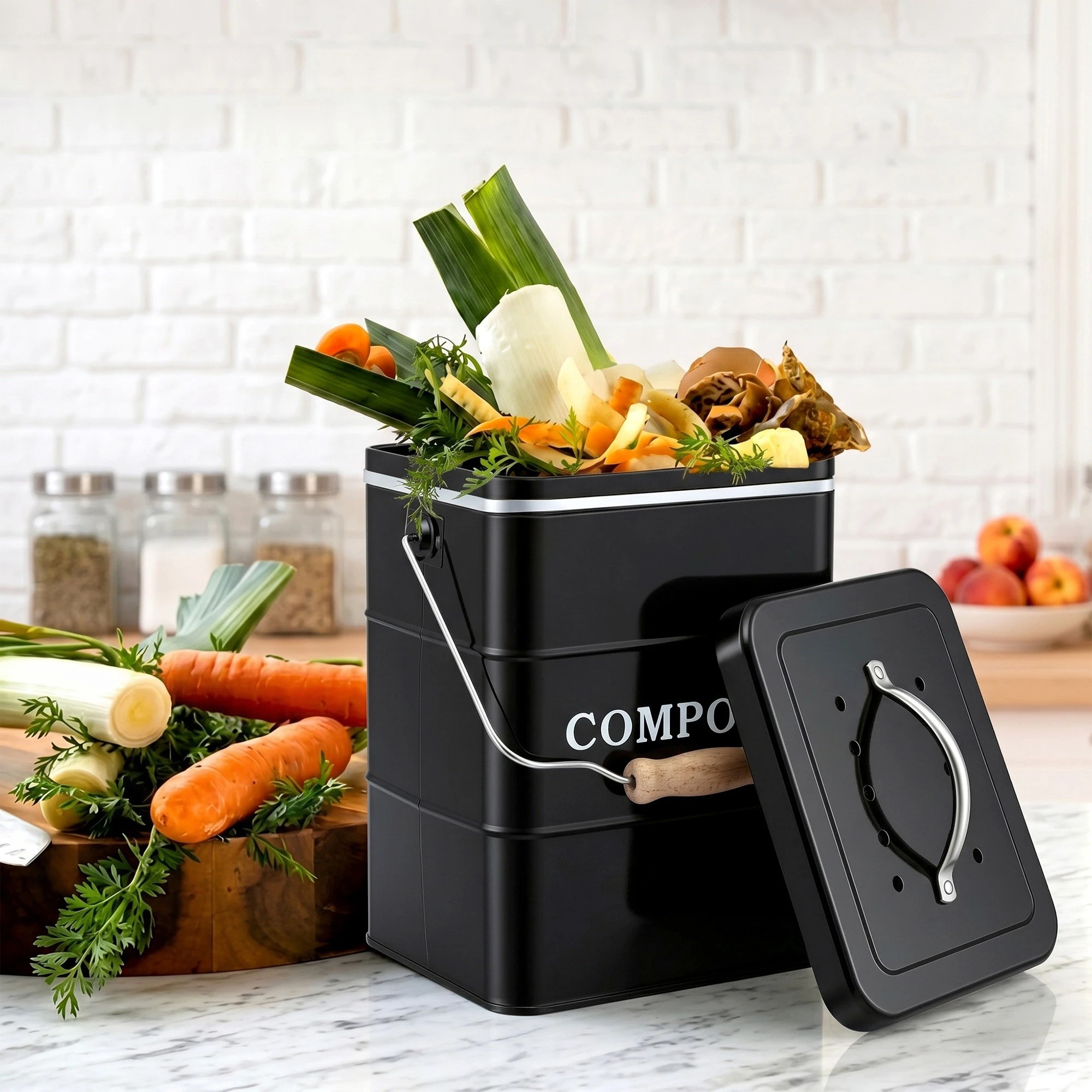 8 Gardeon Kitchen Compost Bin 5L Food Waste Bin - Black, 8 of 9