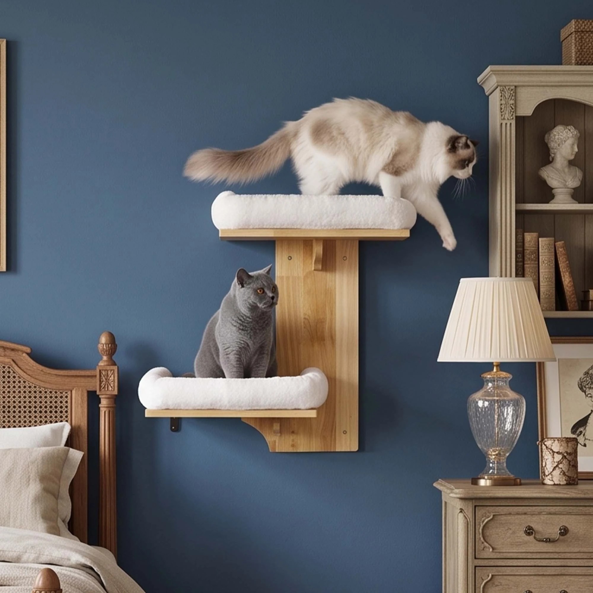 8 Pawz Cat Wall Shelves 2 Steps Wide Perch Soft Beds for Large Cats Climbing White, 8 of 8
