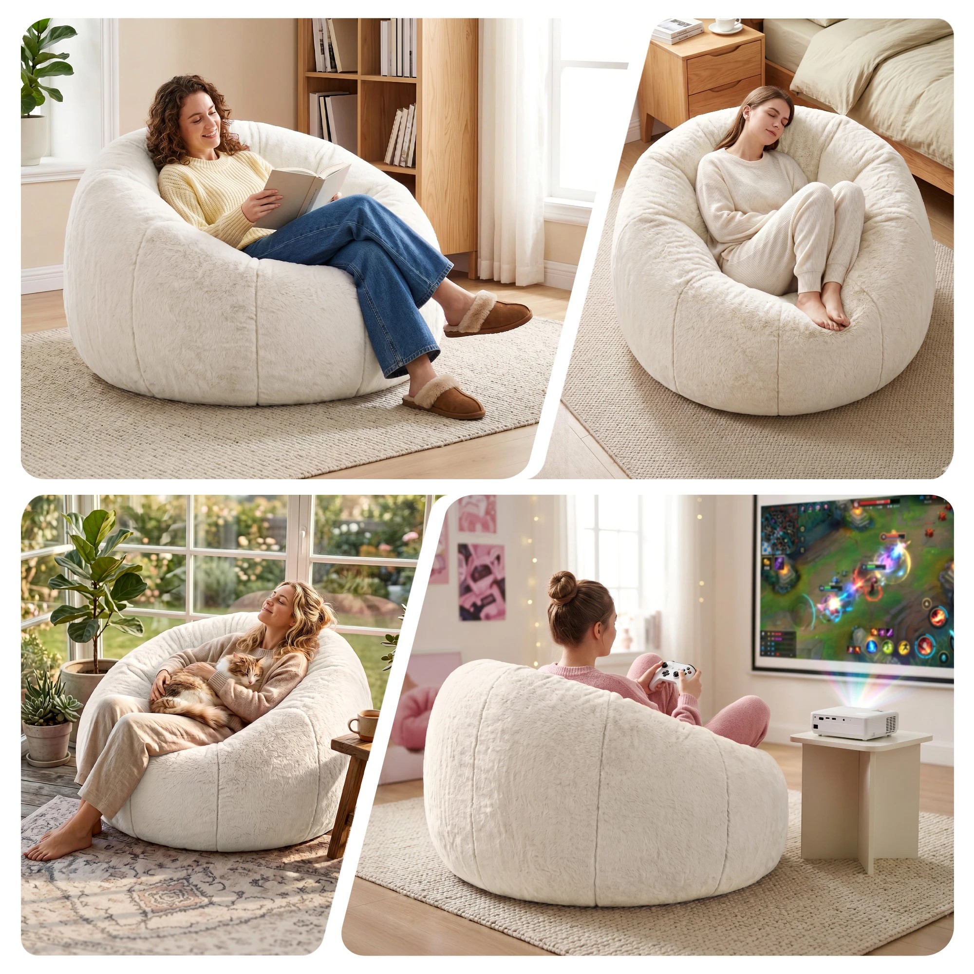 7 Artiss Bean Bag Chair Cover Faux Fur No Filler Washable Lazy Sofa Cover - Beige, 7 of 10