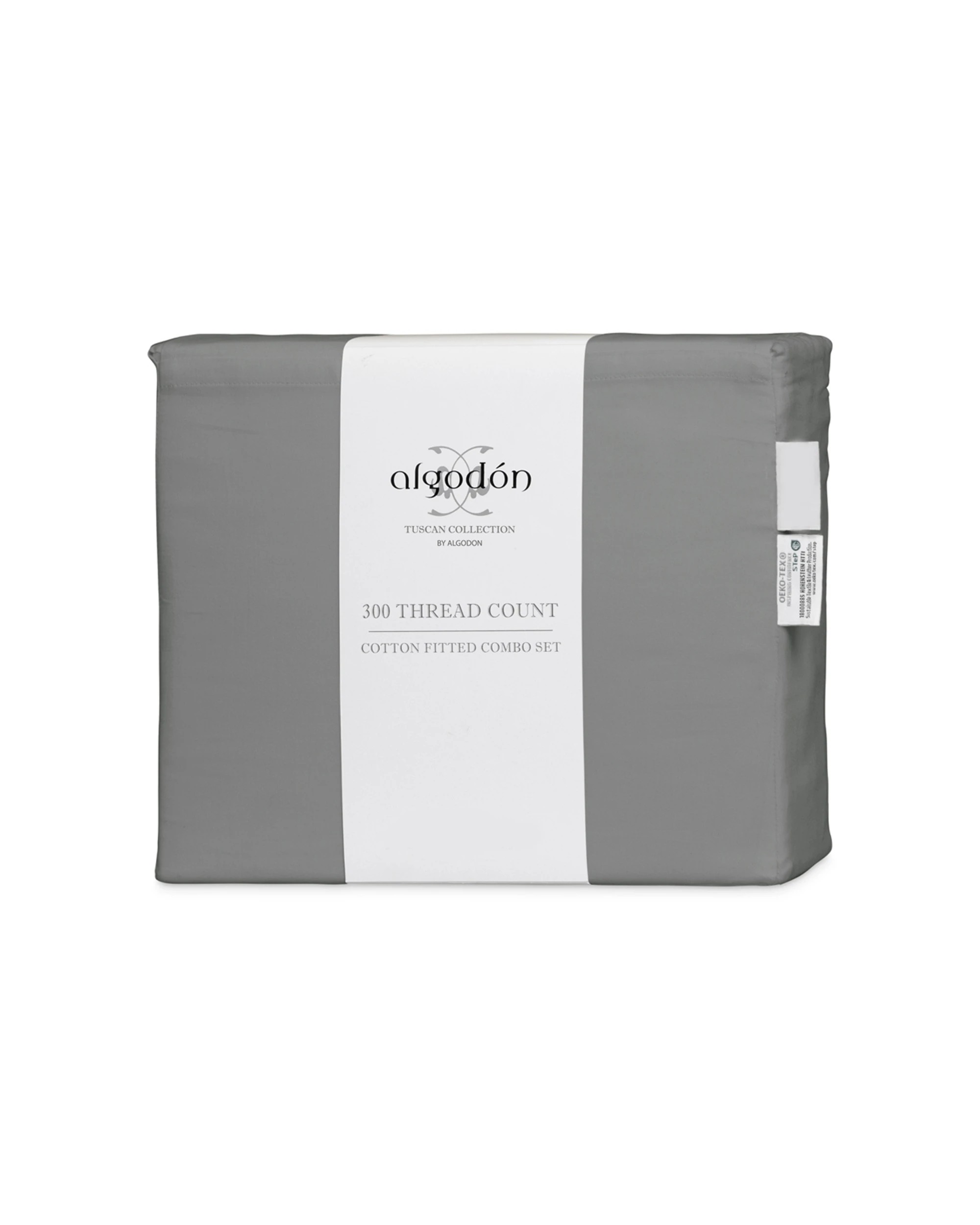 4 Algodon Combo 300TC Cotton Fitted Bed Bedding Sheet Set - Single Bed - Charcoal, 4 of 4